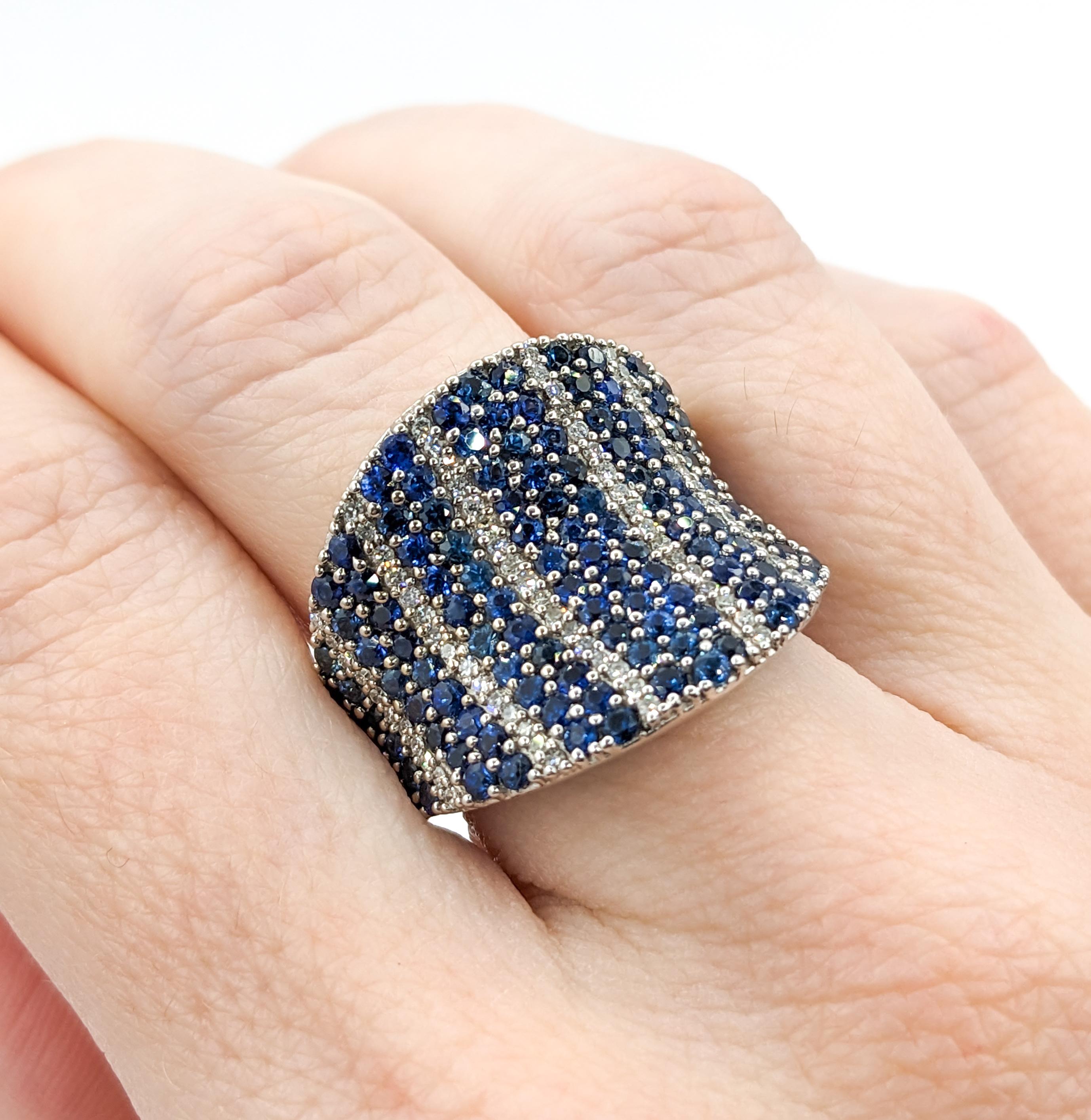 Wide Diamond & Sapphire Ring White Gold For Sale 5