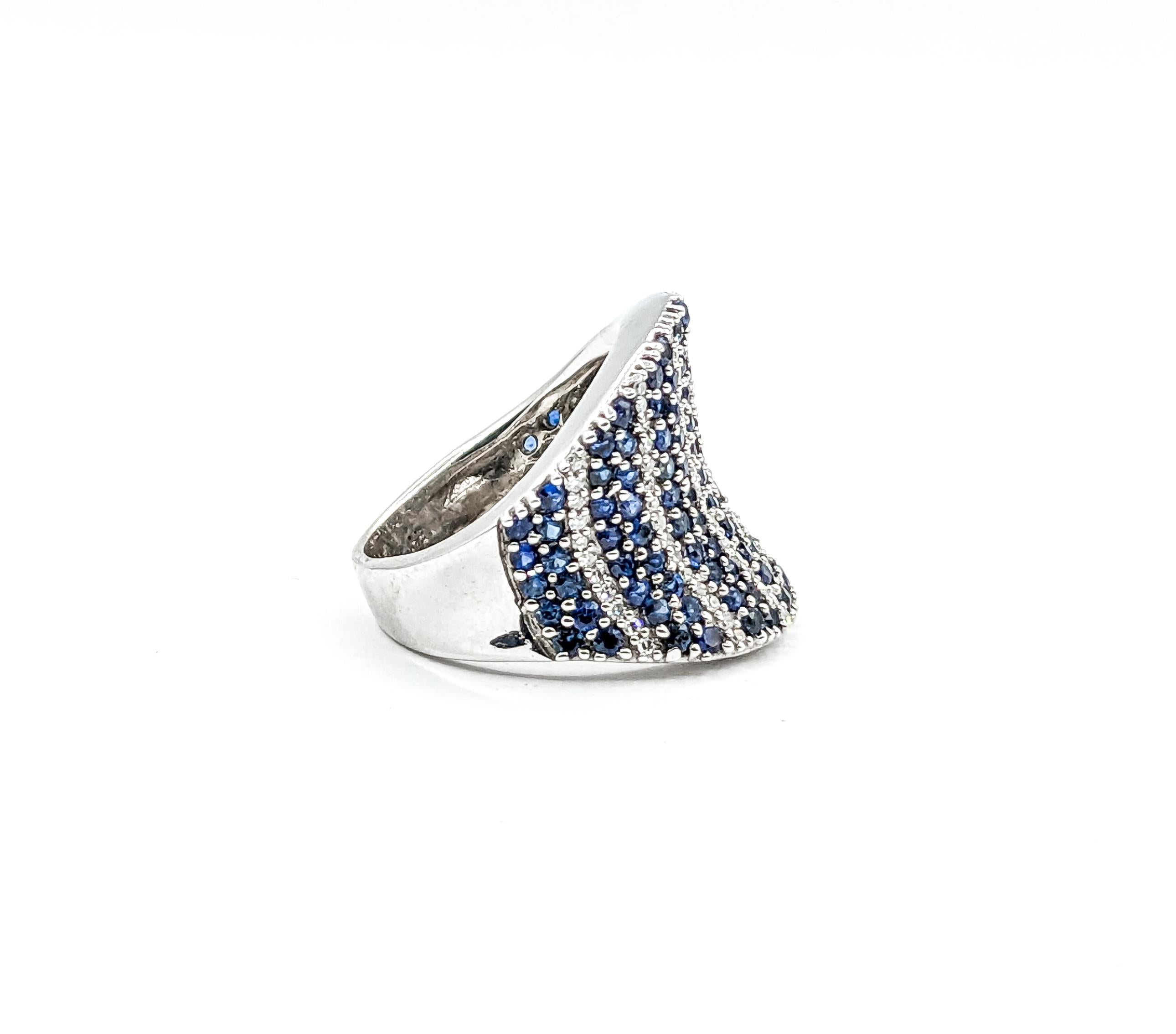 Wide Diamond & Sapphire Ring White Gold In Excellent Condition For Sale In Bloomington, MN