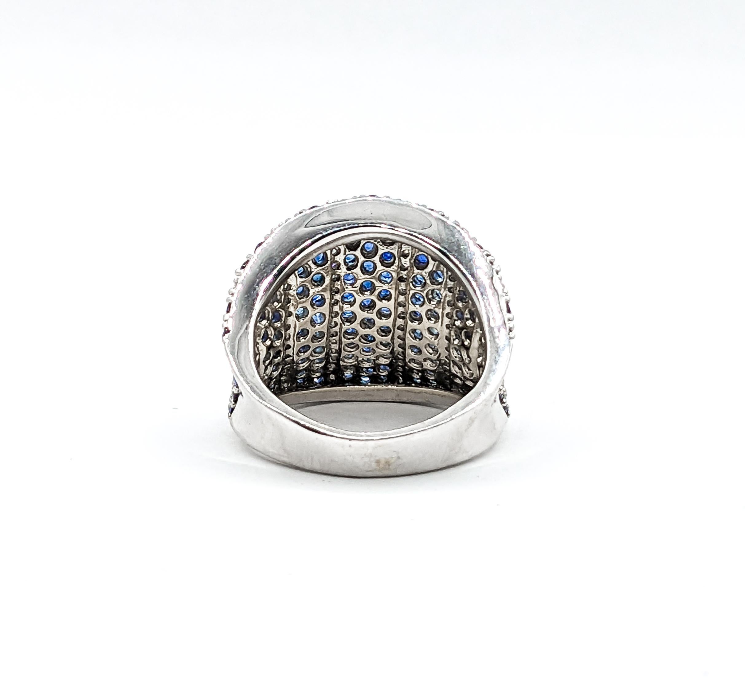 Women's Wide Diamond & Sapphire Ring White Gold For Sale