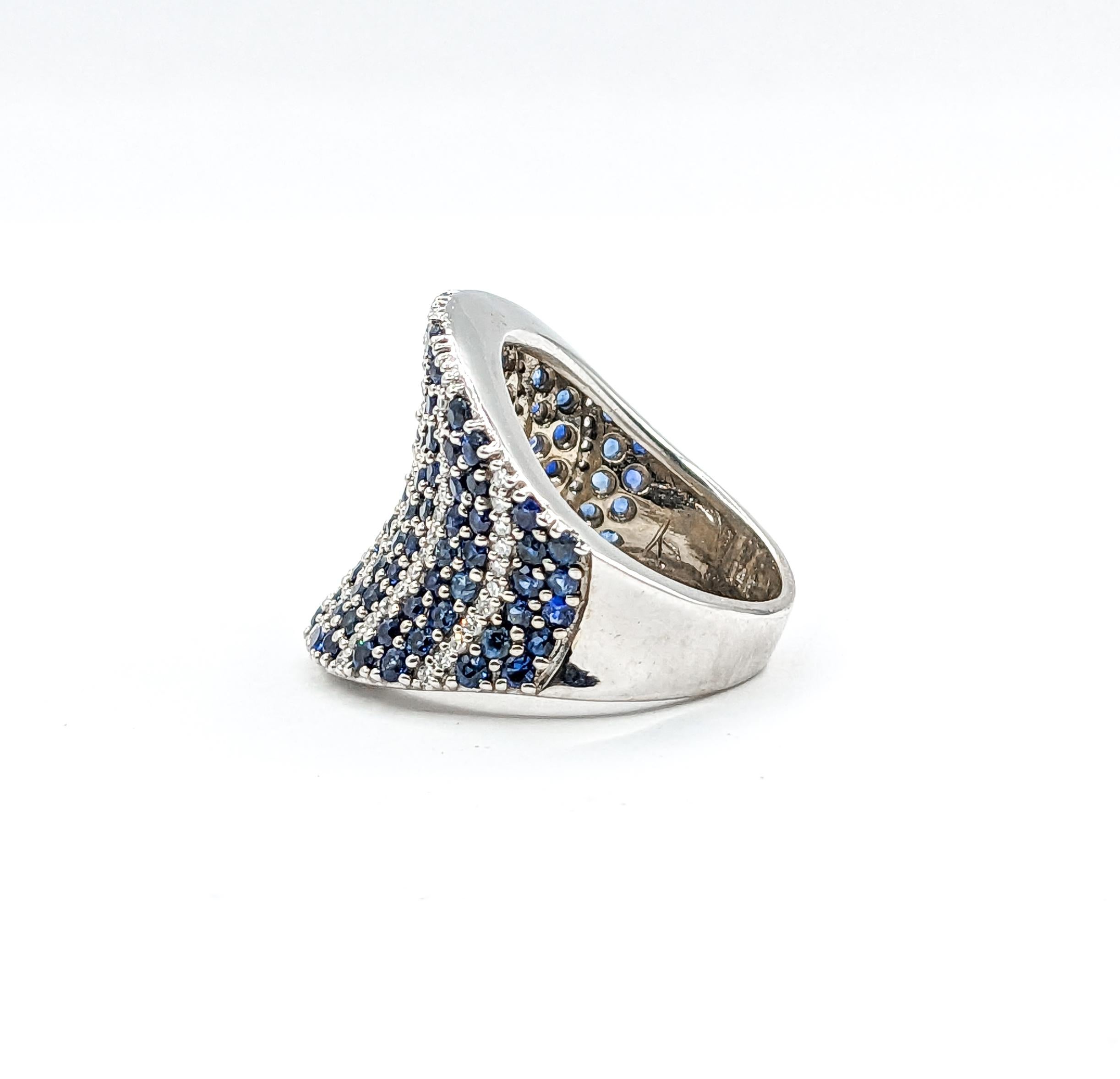 Wide Diamond & Sapphire Ring White Gold For Sale 1