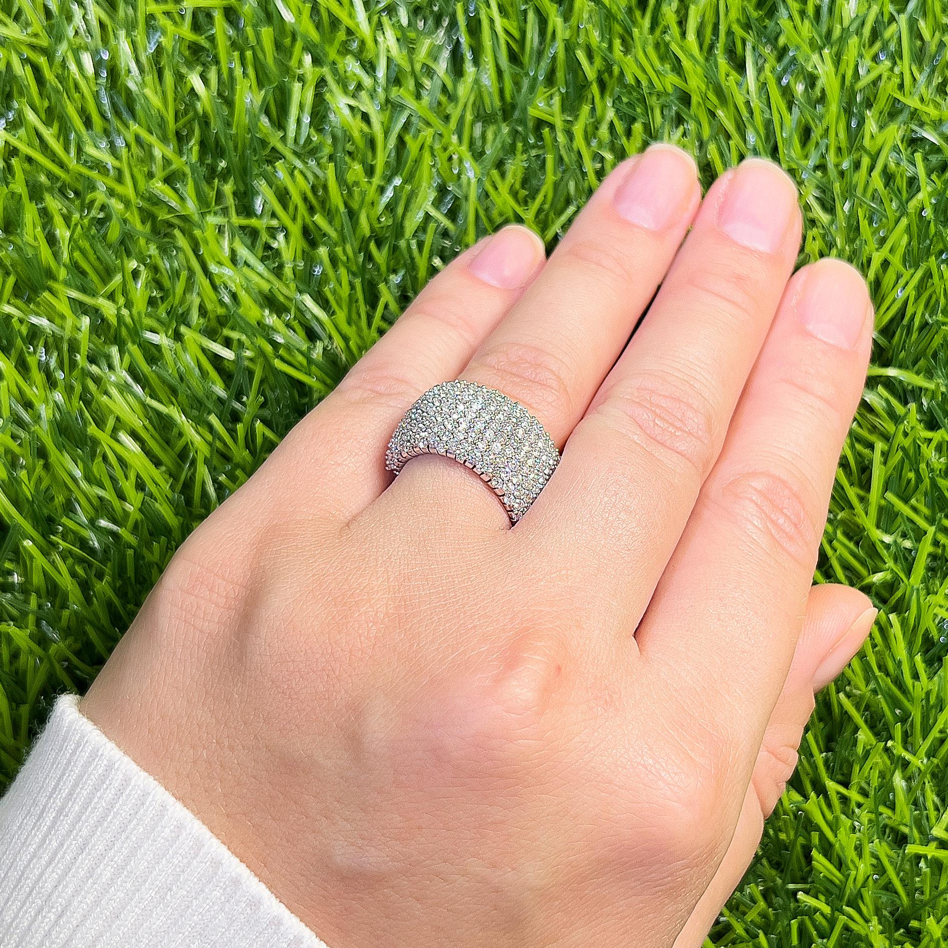 Contemporary Wide Diamond Stretch Band Ring 1.98 Carats 158 Diamonds 18K White Gold For Sale