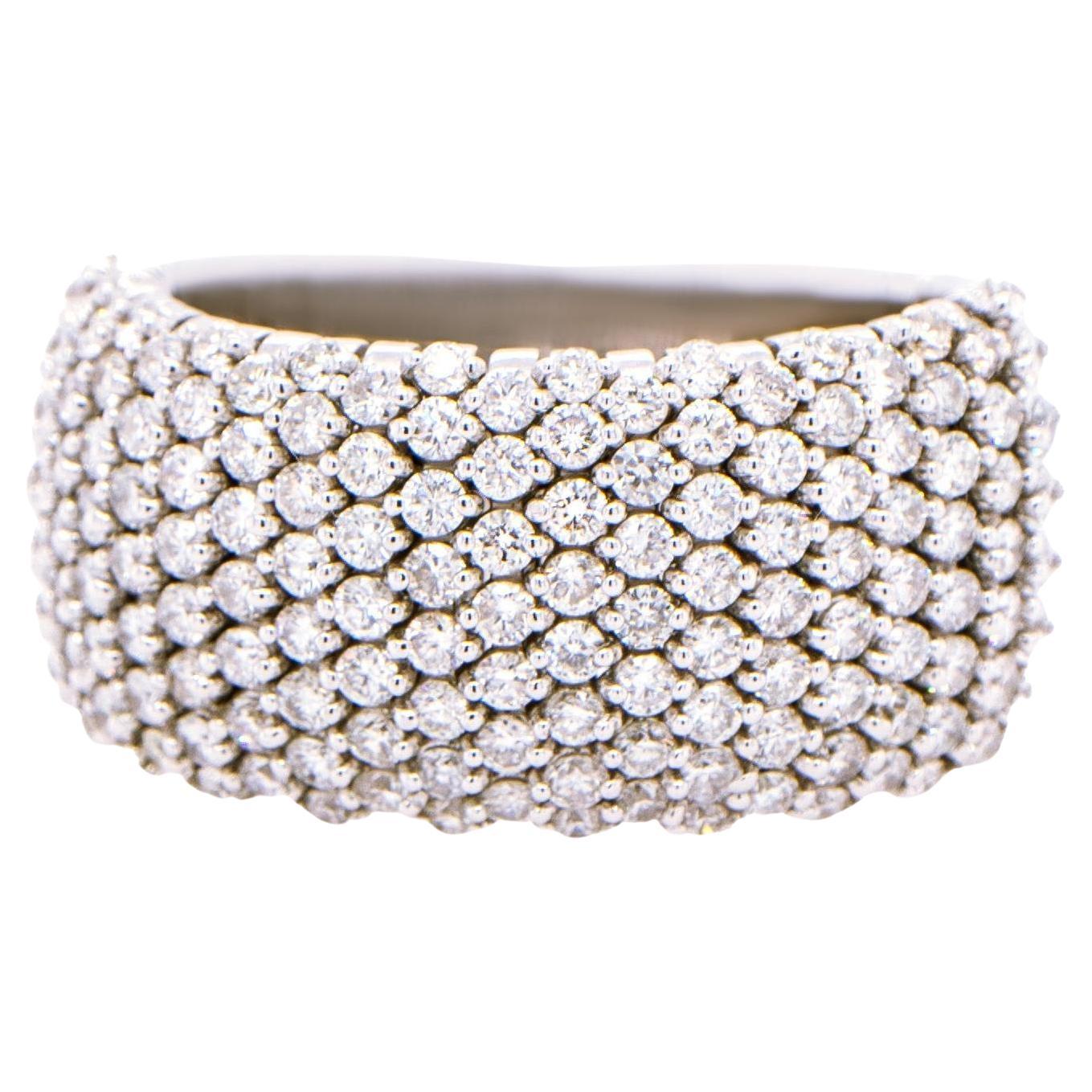 Wide Diamond Stretch Band Ring 1.98 Carats 158 Diamonds 18K White Gold For Sale