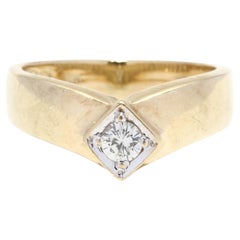 Wide Diamond V Band Ring, 14KT Yellow Gold, Ring Solitaire