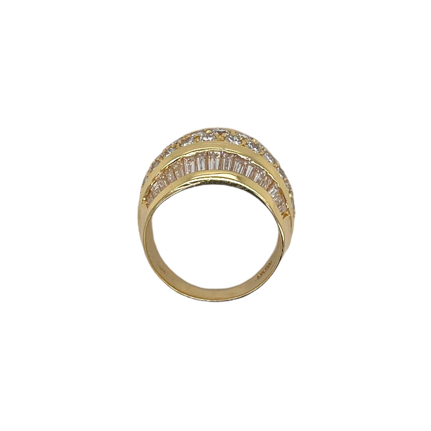 Modern Wide Dome Baguette & Round Diamond Ring in 18K Yellow Gold
