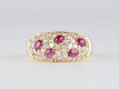 Wide Dome Band with Pave Diamond and Cabochon Ruby 18K Gold 6.6g V1117