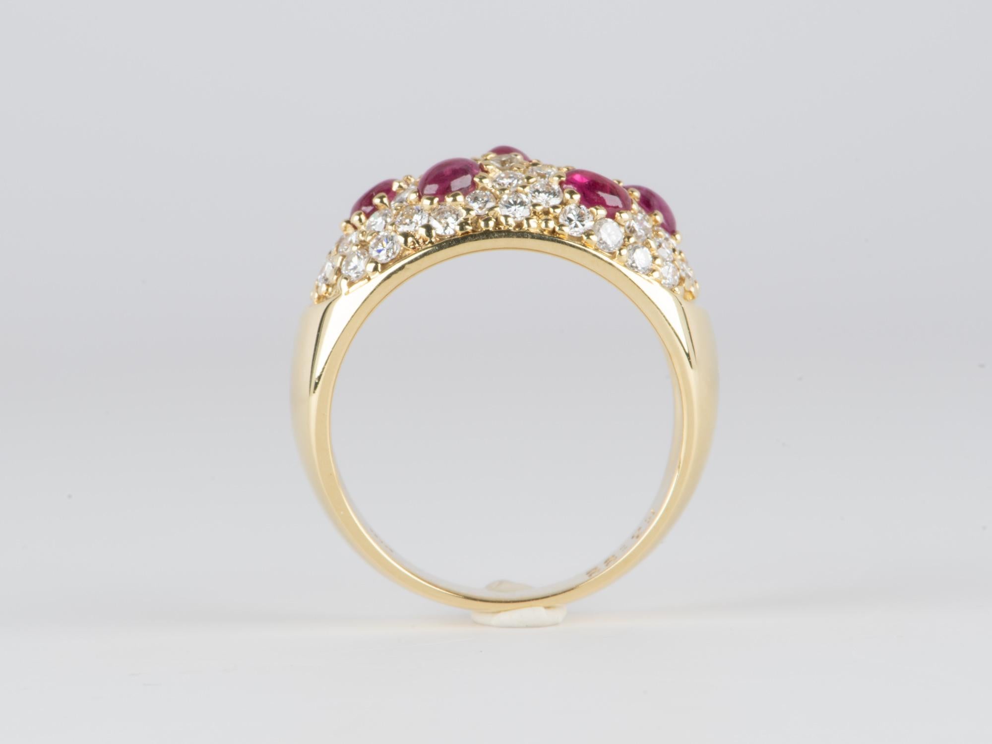 Wide Dome Band with Pave Diamond and Cabochon Ruby 18K Gold 6.6g V1117 In New Condition For Sale In Osprey, FL