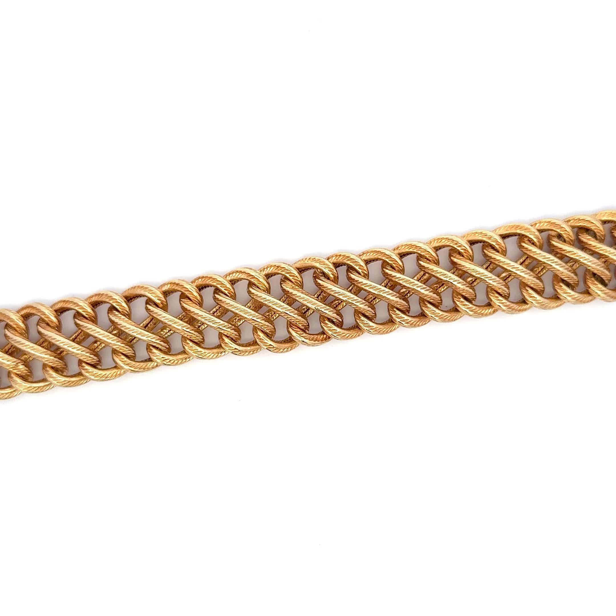 Bracelet large à double rangée de maillons imbriqués en or jaune 18 carats 21,7 grammes en vente 1