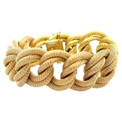 Wide Double Row Woven Link Bracelet 18 Karat Yellow Gold 61 Grams