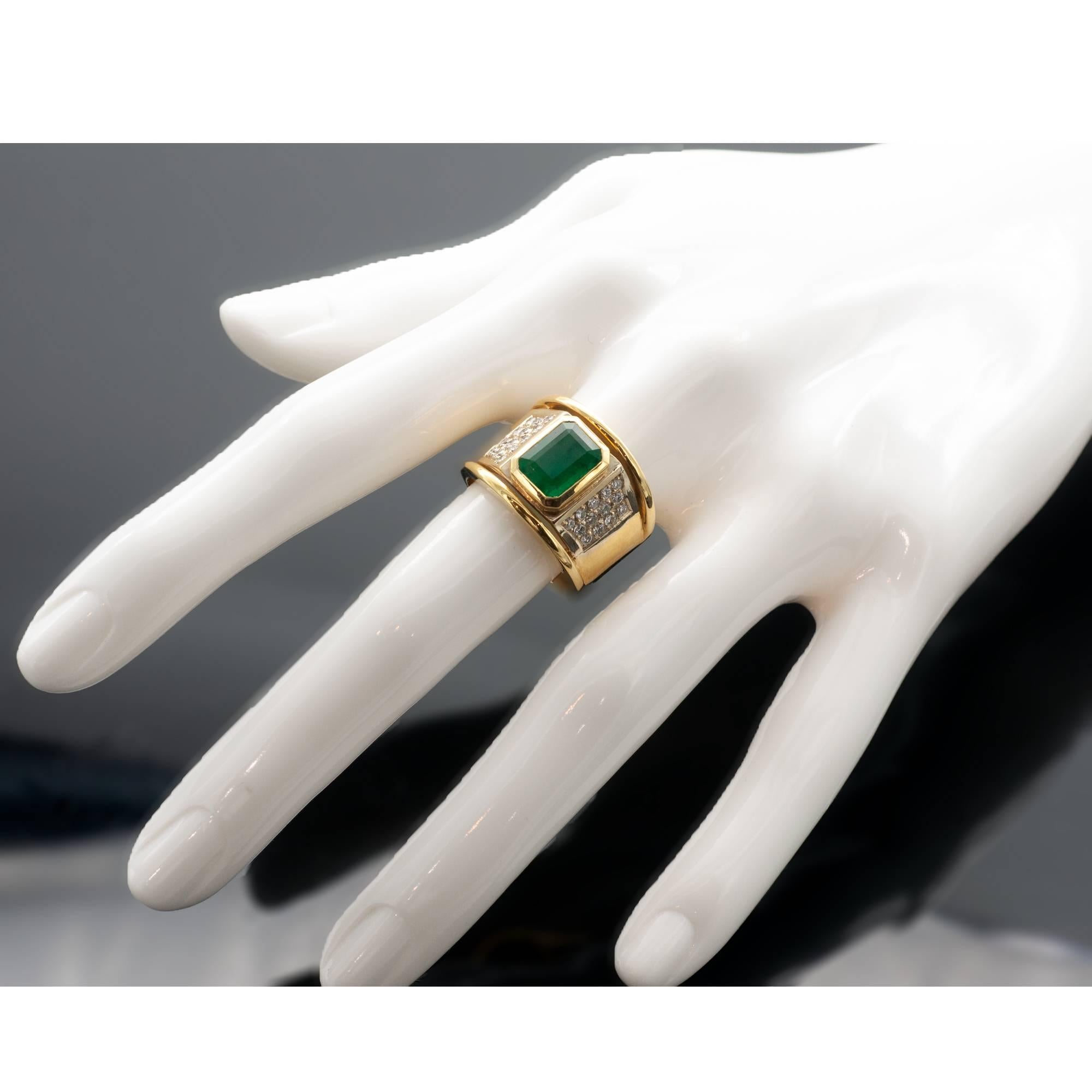 Modern Wide Emerald and Diamond Gold Cocktail Ring
