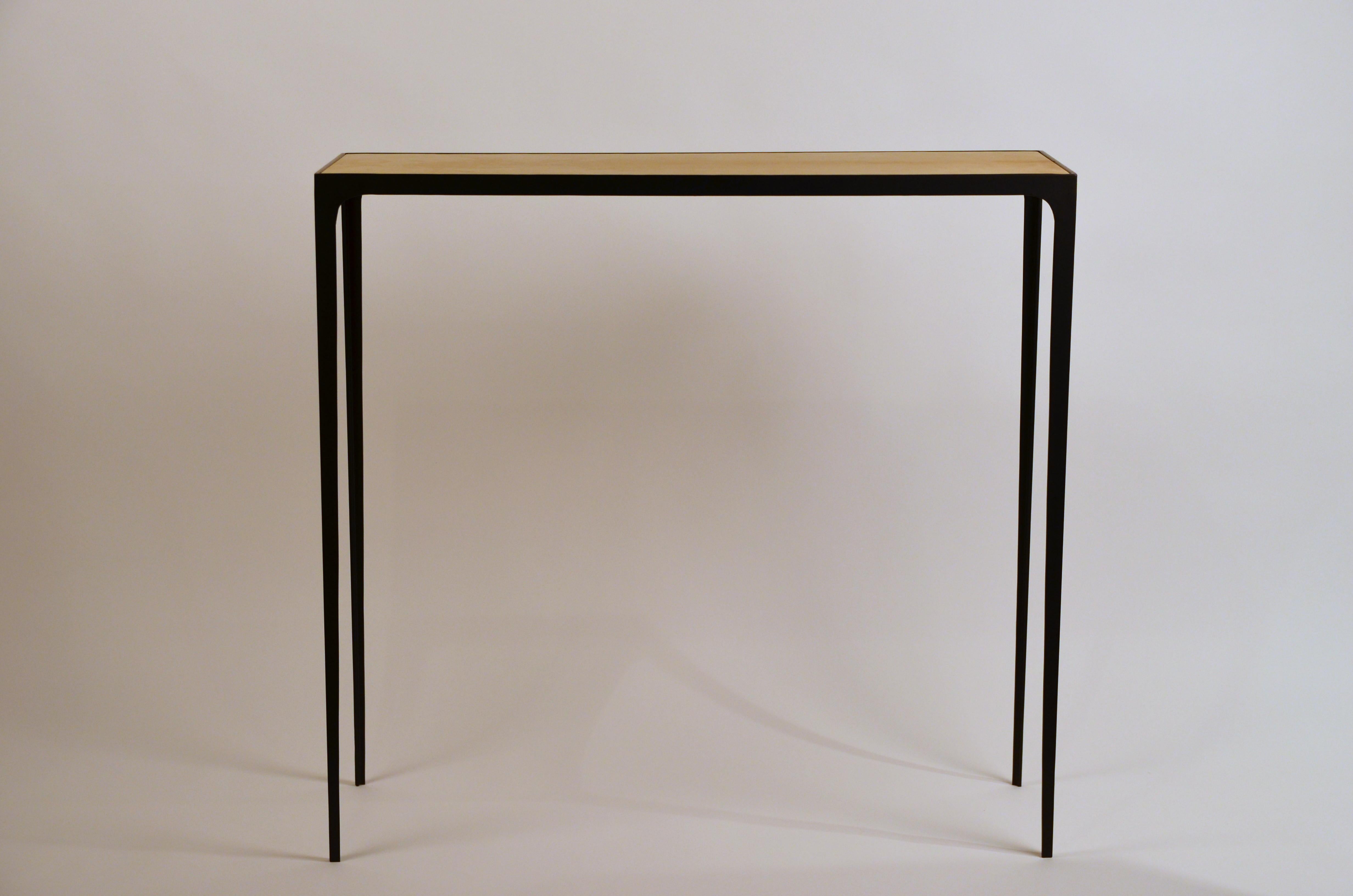 Art Deco Wide 'Esquisse' Natural Parchment and Wrought Iron Console by Design Frères For Sale