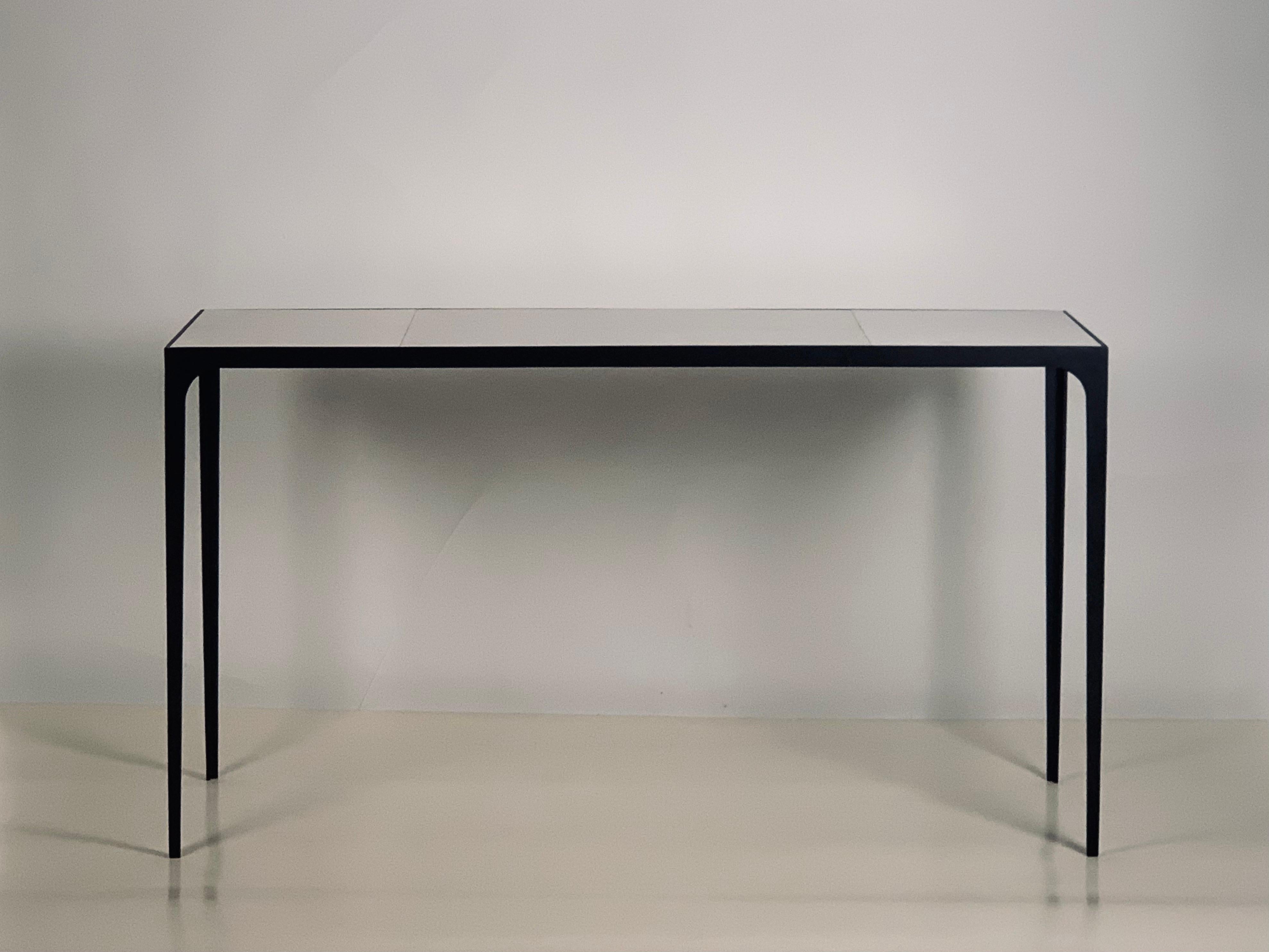 Art Deco Wide 'Esquisse' Wrought Iron Parchment Console or Library Table by Design Frères For Sale