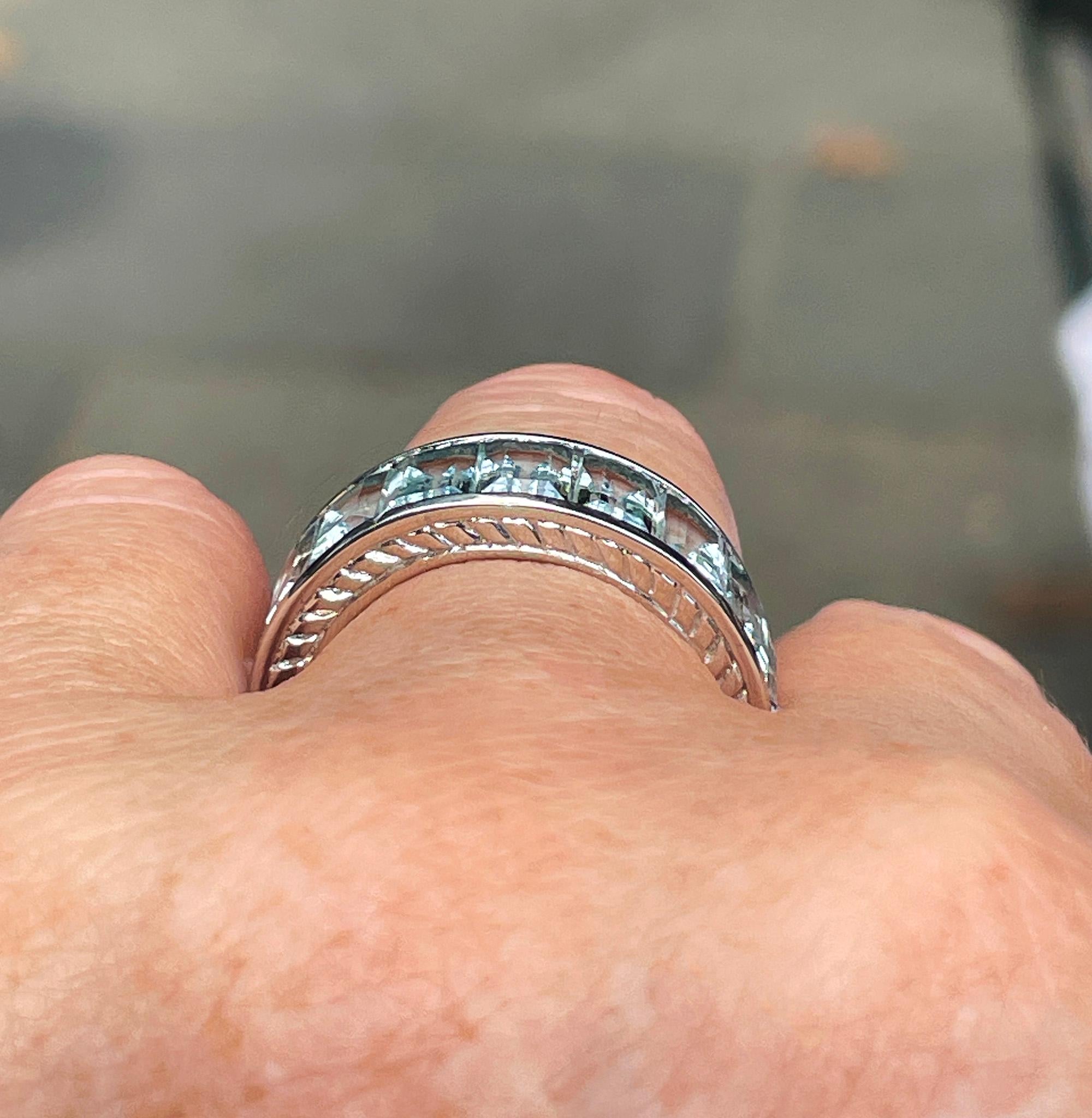 Wide Estate Eternity Aquamarine Wedding Anniversary 14K WG Channel Set Band Ring 4