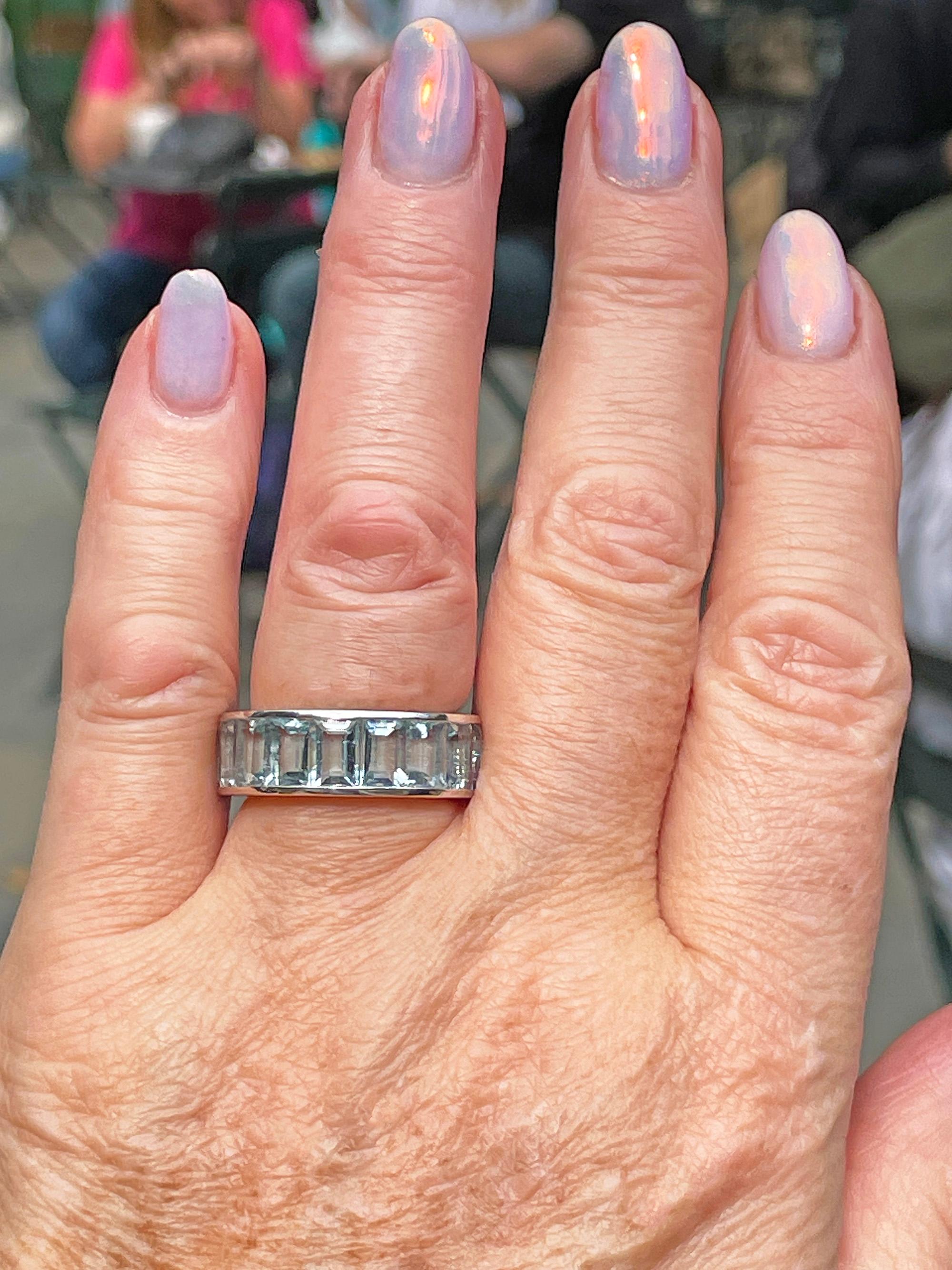 Wide Estate Eternity Aquamarine Wedding Anniversary 14K WG Channel Set Band Ring 5