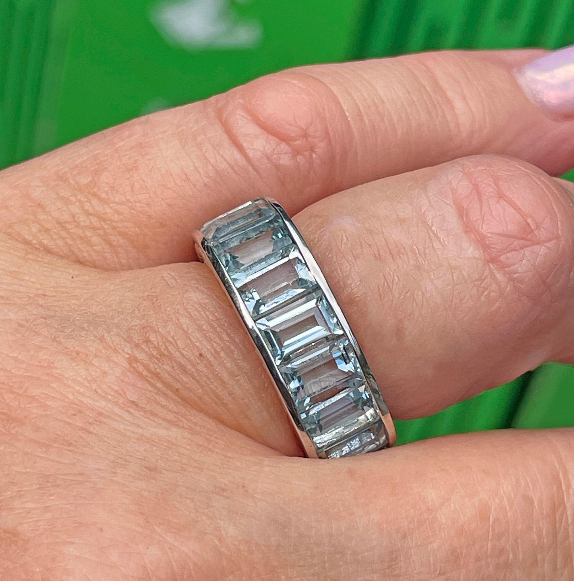 Wide Estate Eternity Aquamarine Wedding Anniversary 14K WG Channel Set Band Ring 6