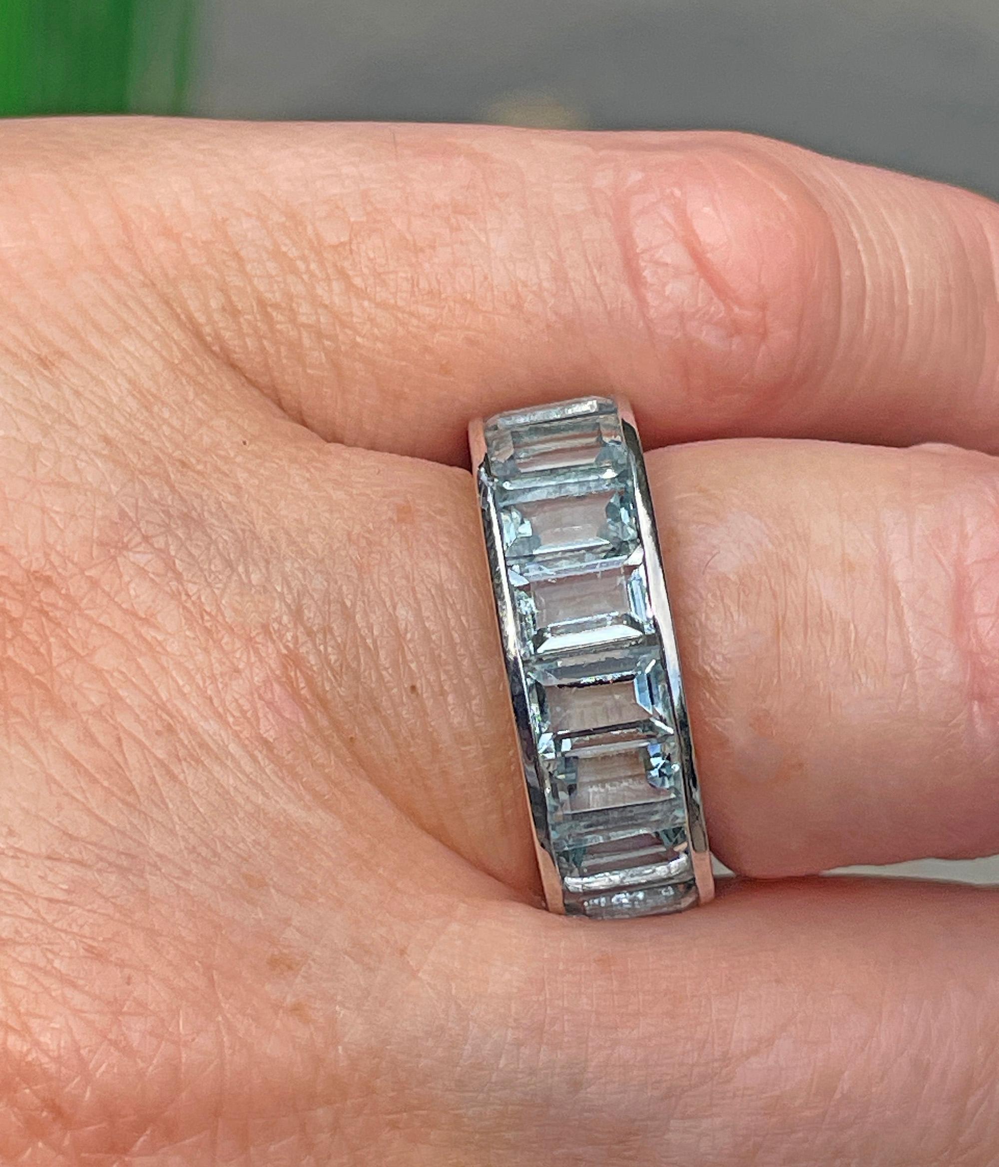 Wide Estate Eternity Aquamarine Wedding Anniversary 14K WG Channel Set Band Ring 7
