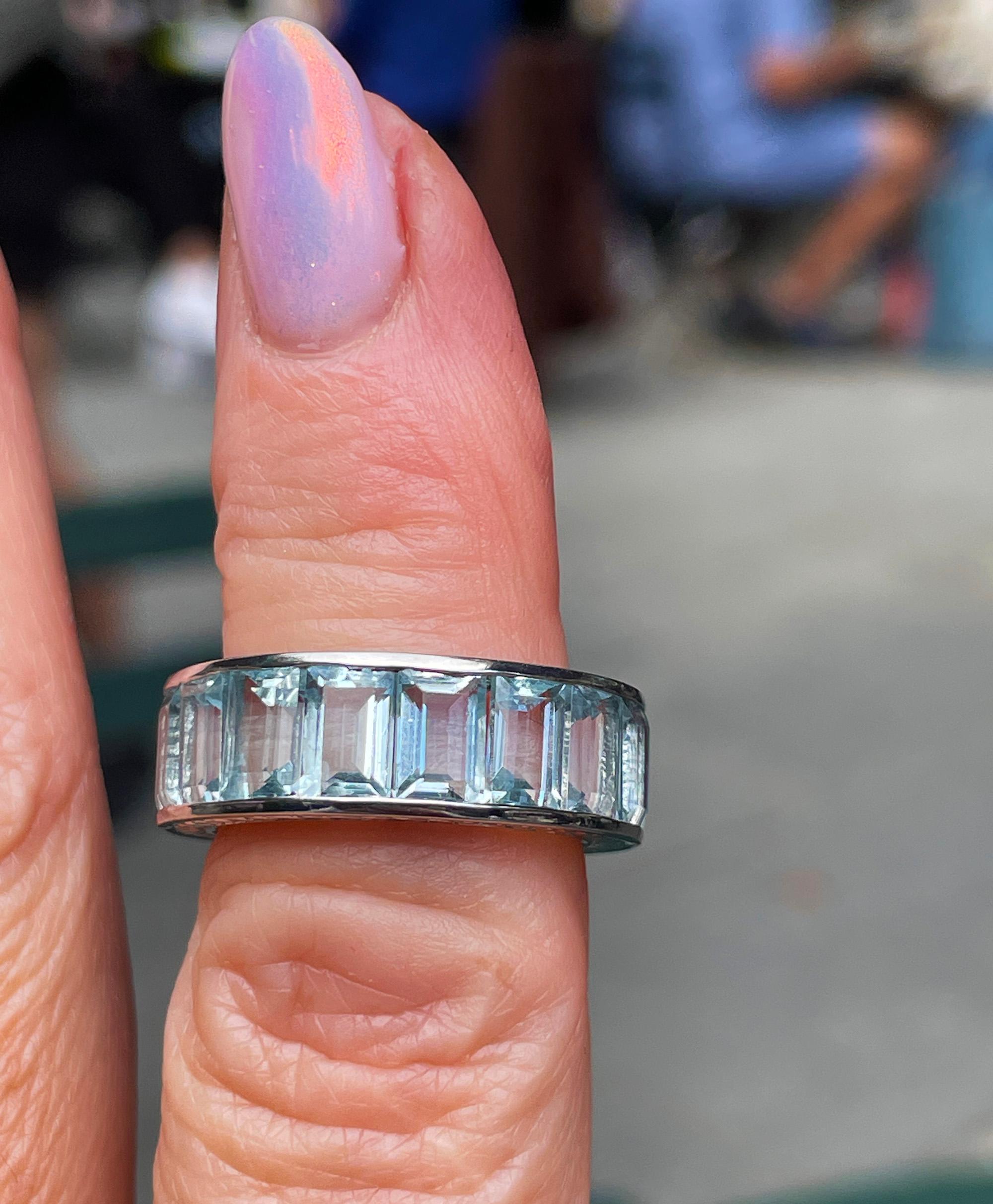 Wide Estate Eternity Aquamarine Wedding Anniversary 14K WG Channel Set Band Ring 8