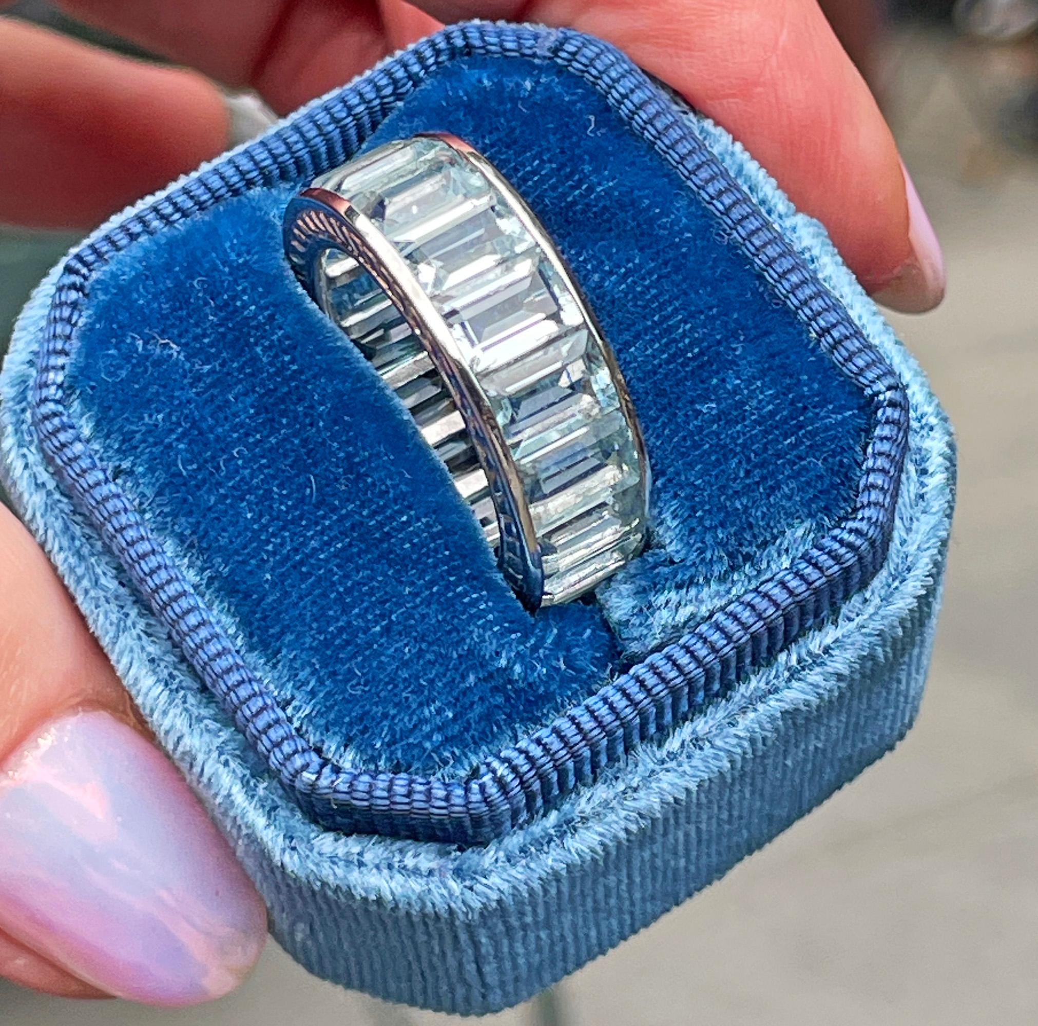 Women's Wide Estate Eternity Aquamarine Wedding Anniversary 14K WG Channel Set Band Ring