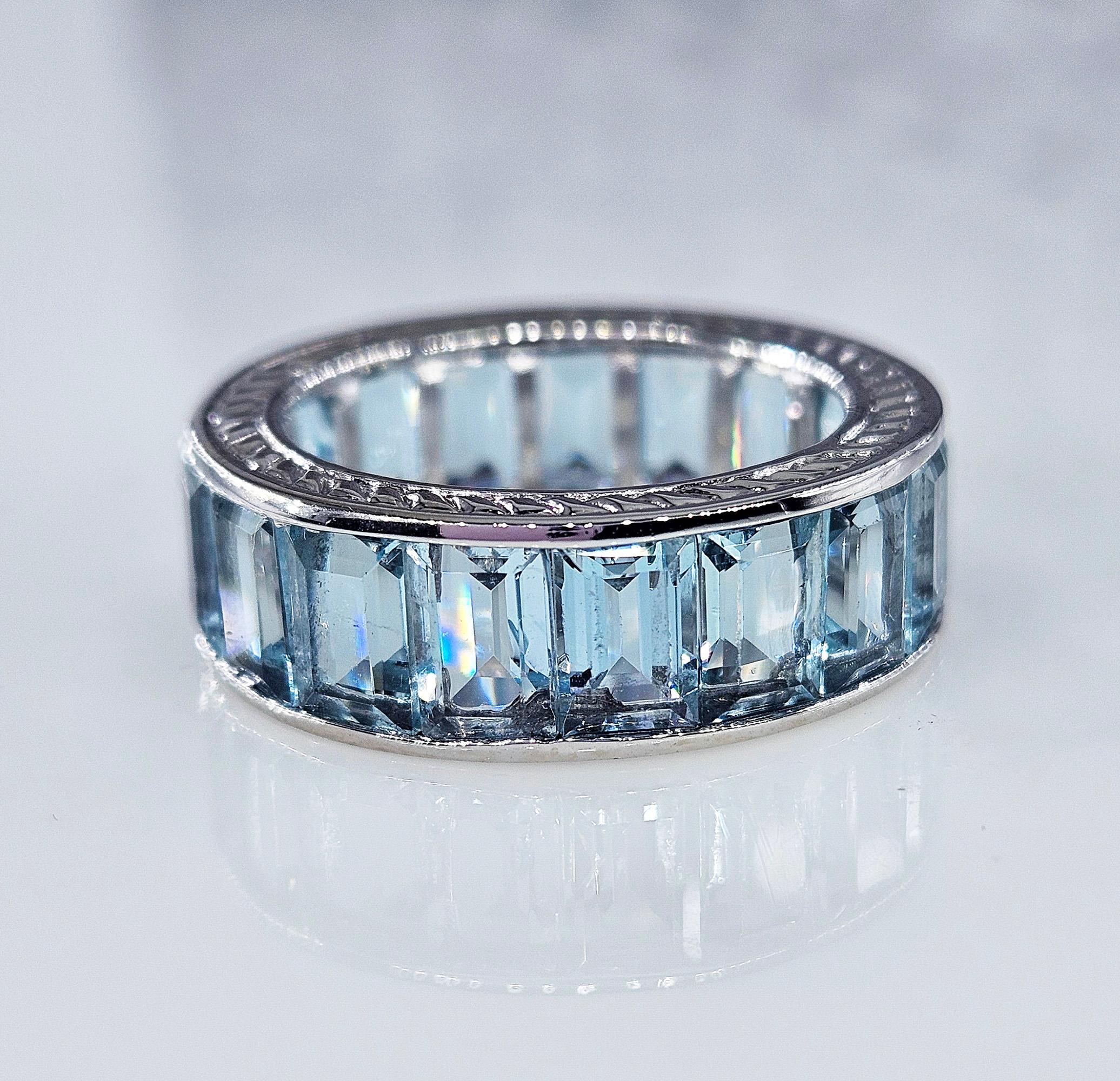 Wide Estate Eternity Aquamarine Wedding Anniversary 14K WG Channel Set Band Ring 1