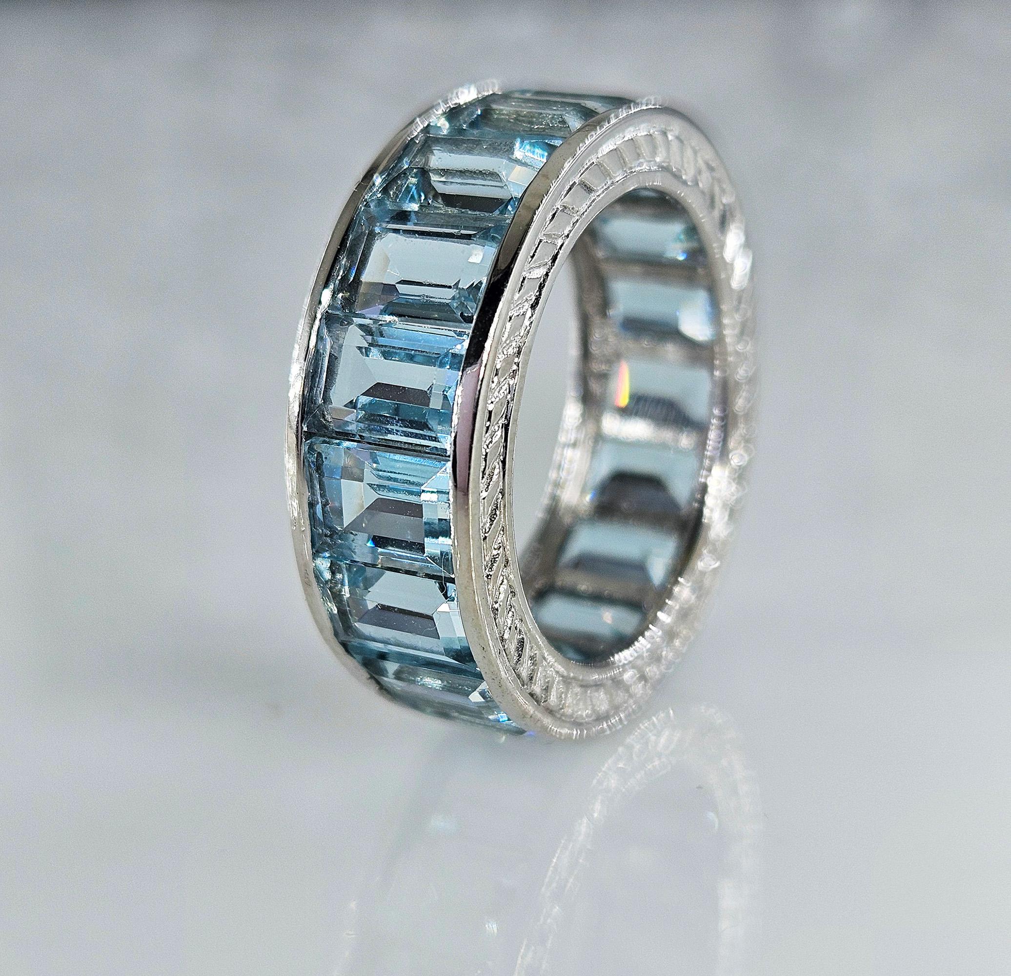 Wide Estate Eternity Aquamarine Wedding Anniversary 14K WG Channel Set Band Ring 2