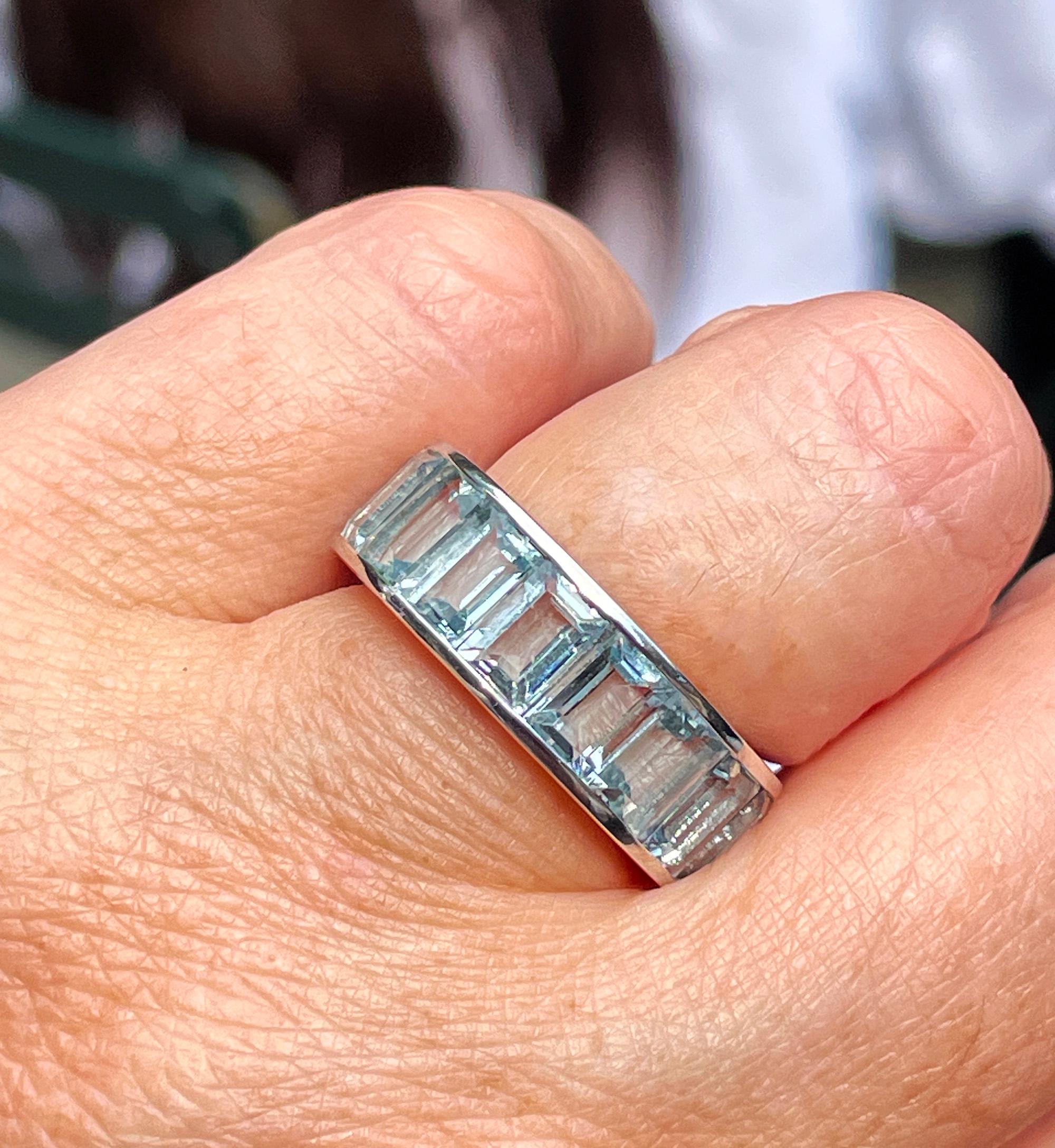 Wide Estate Eternity Aquamarine Wedding Anniversary 14K WG Channel Set Band Ring 3