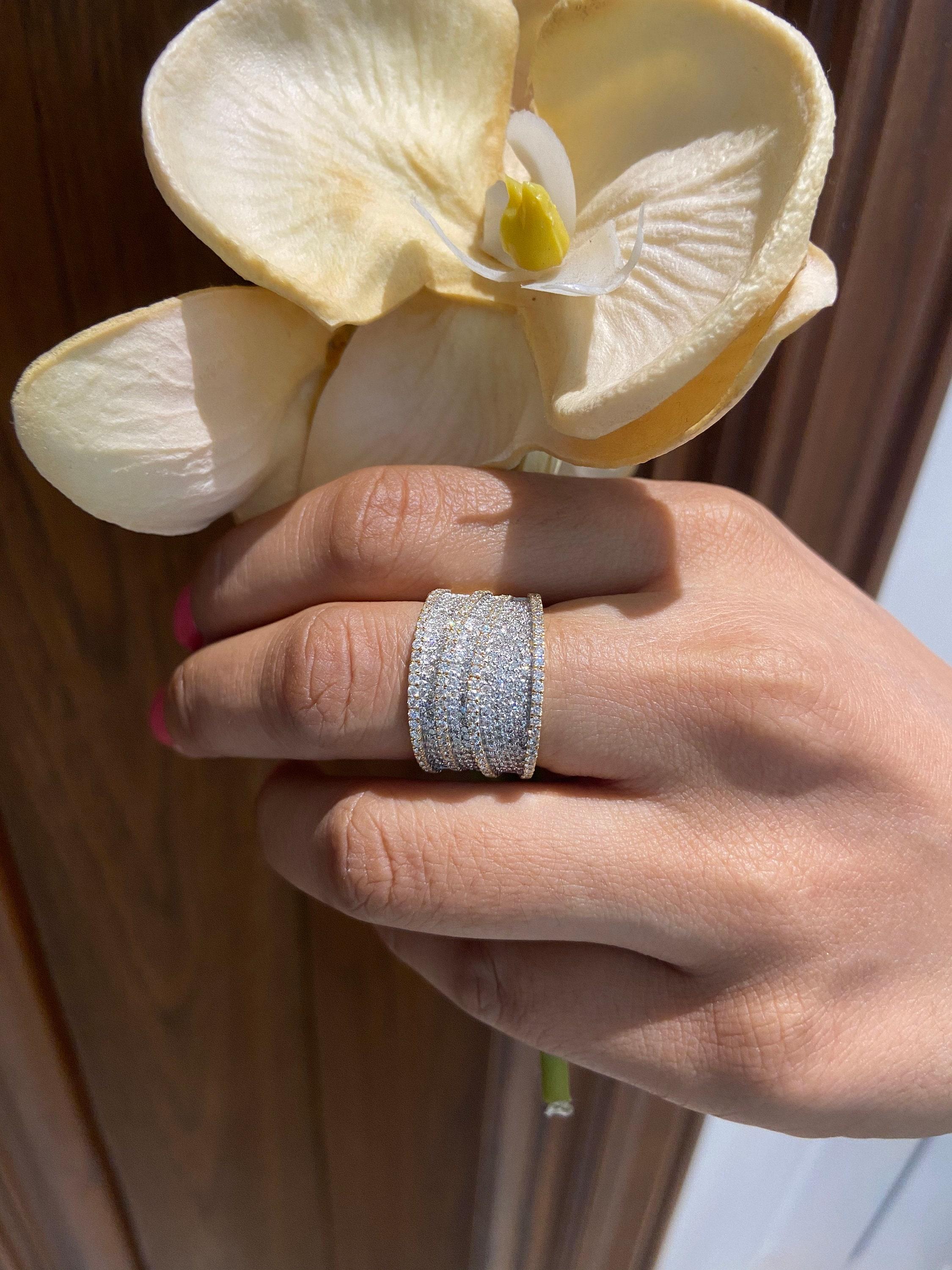 Art déco Bague d'éternité d'affirmation en or massif 14 carats (certifiée) en vente