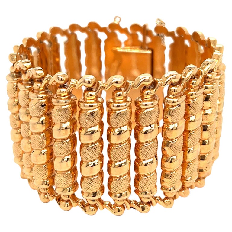 Wide Etruscan Revival Yellow Gold Bracelet For Sale at 1stDibs