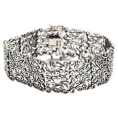 Wide Filigree Bracelet, Sterling Silver, Length 7.25 Inches, Wide Silver