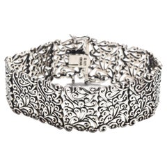 Retro Wide Filigree Bracelet, Sterling Silver, Length 7.25 Inches, Wide Silver 