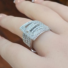 Wide Five Row Diamond Buckle Ring in 14k White Gold