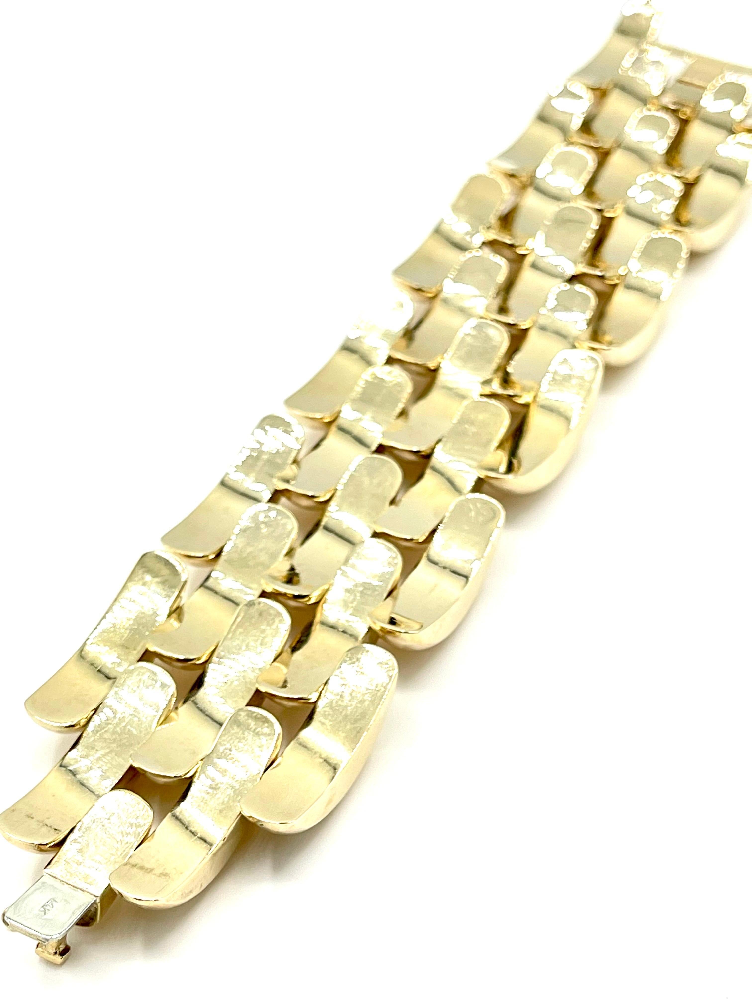 Retro Wide Five Row Link Bracelet in 14K Yellow Gold
