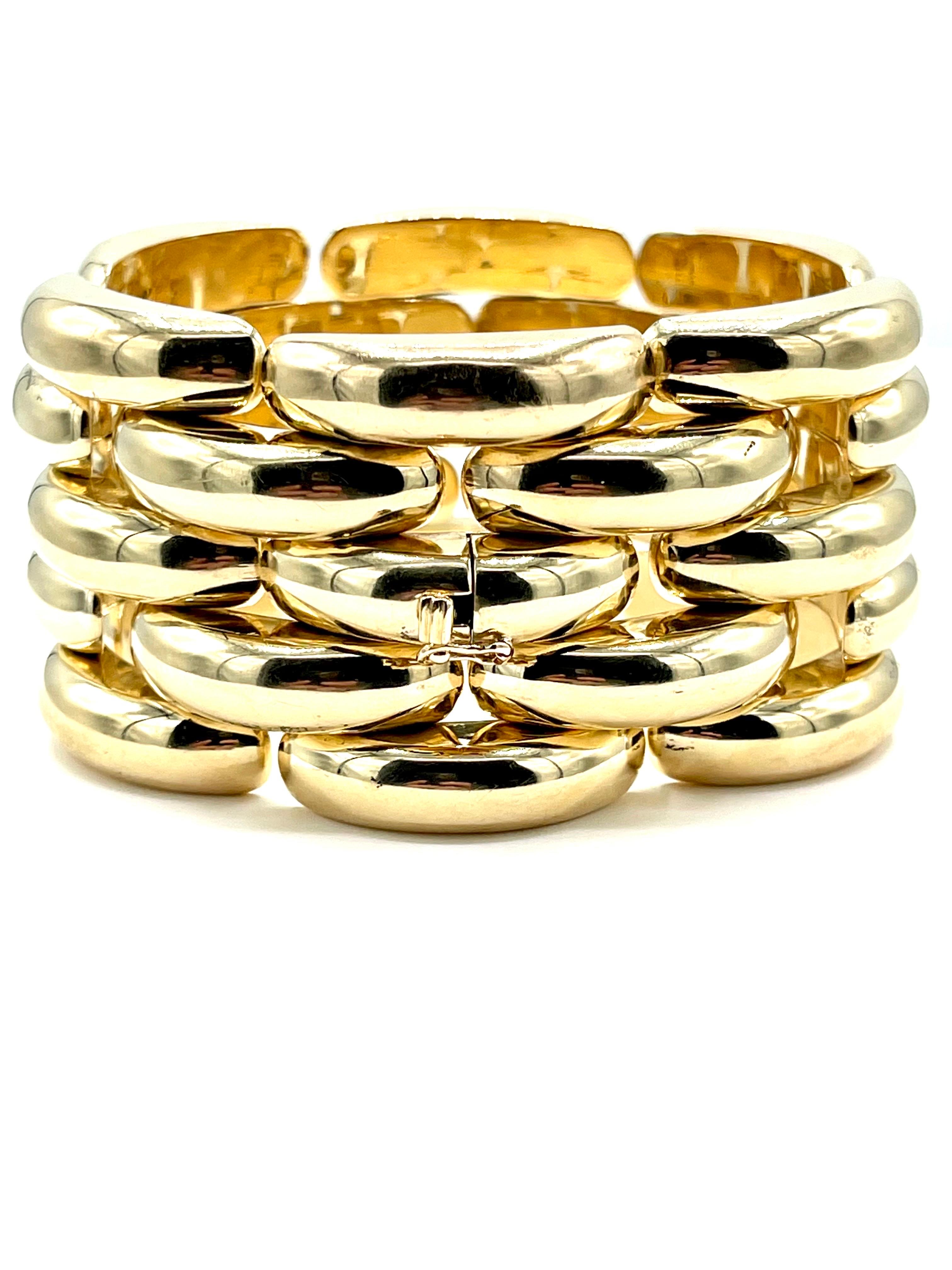 Wide Five Row Link Bracelet in 14K Yellow Gold 1