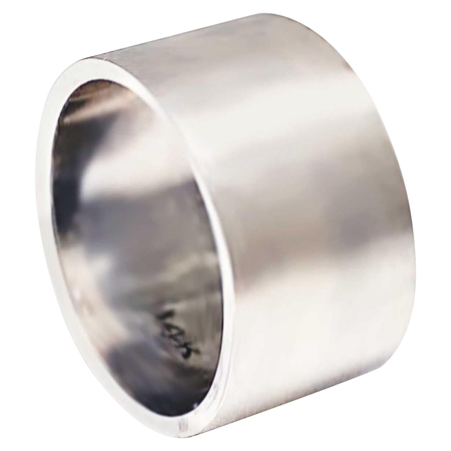 Wide Flat Band with Satin Finish in White Gold, Fashion Cigar Band Matte
