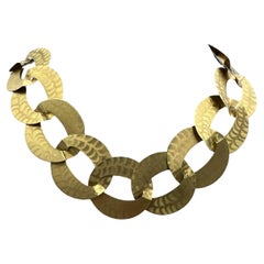 Wide Flat Oval Matt Finished Yellow Gold Link Necklace