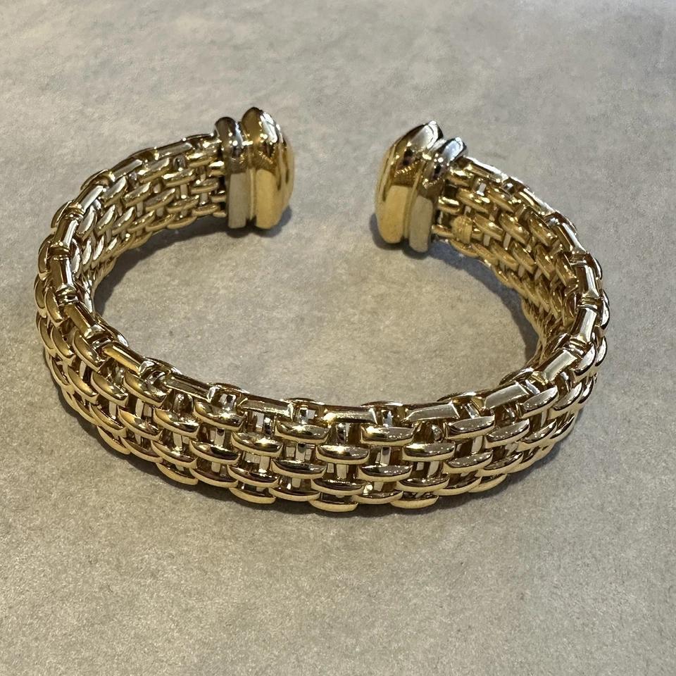 Bracelet manchette souple large avec diamants en or jaune et blanc 18 carats Unisexe en vente
