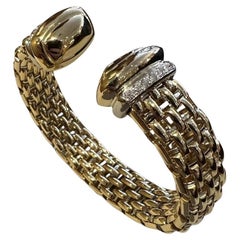 Wide Flexible Cuff Bangle with Diamonds in 18k Yellow White Gold
