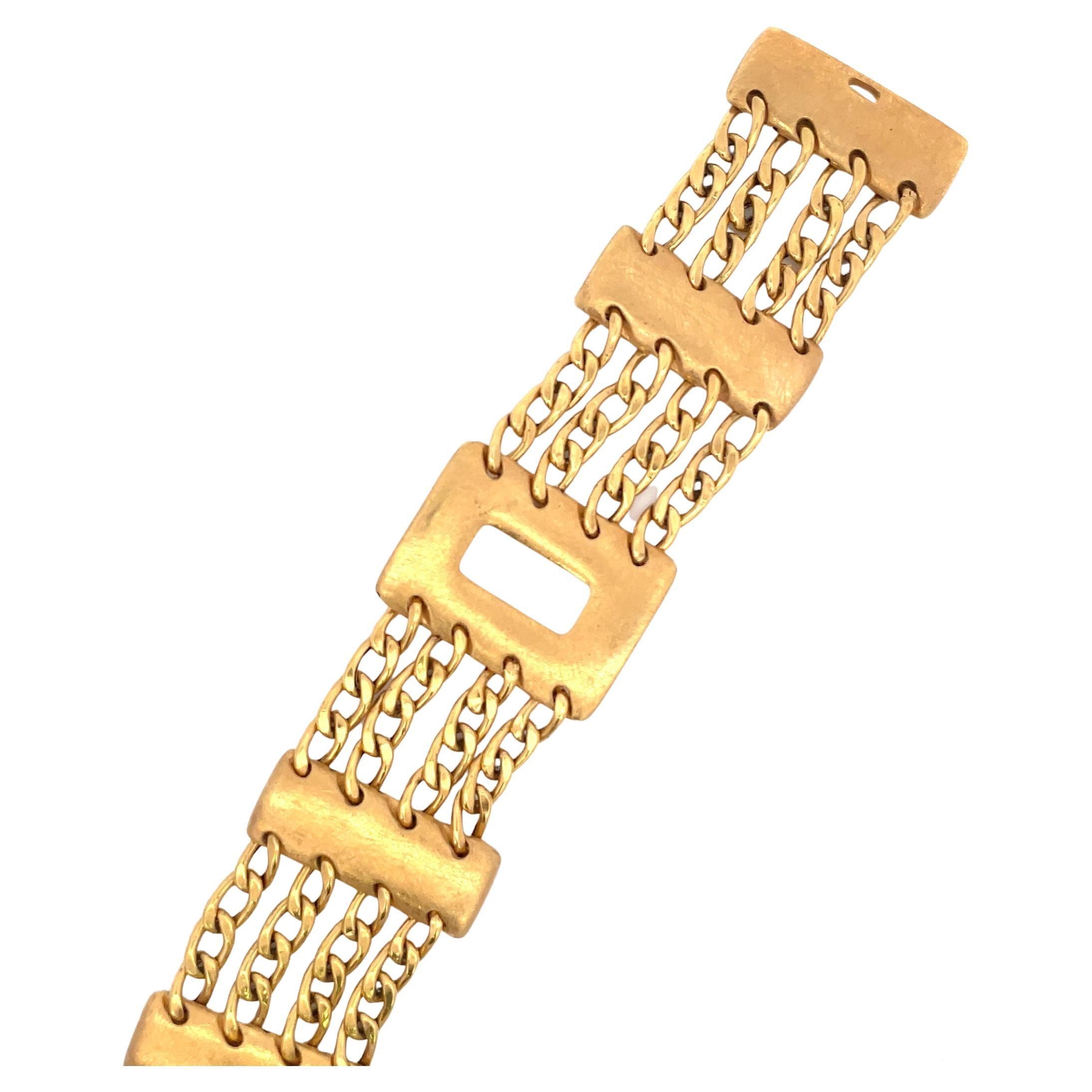 Contemporary Wide Four Row Link Bar Bracelet 33.9 Grams 14 Karat Yellow Gold For Sale
