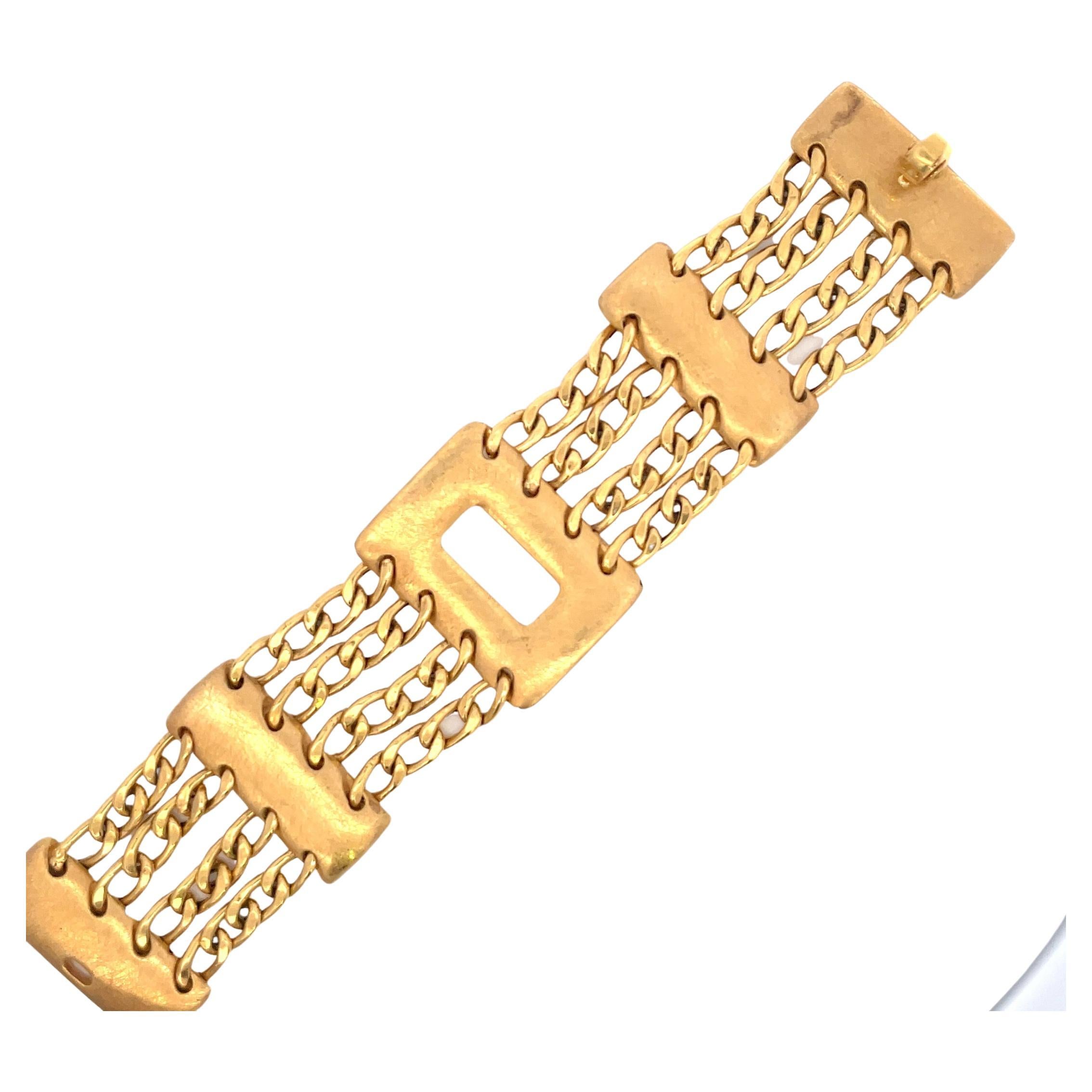 Wide Four Row Link Bar Bracelet 33.9 Grams 14 Karat Yellow Gold