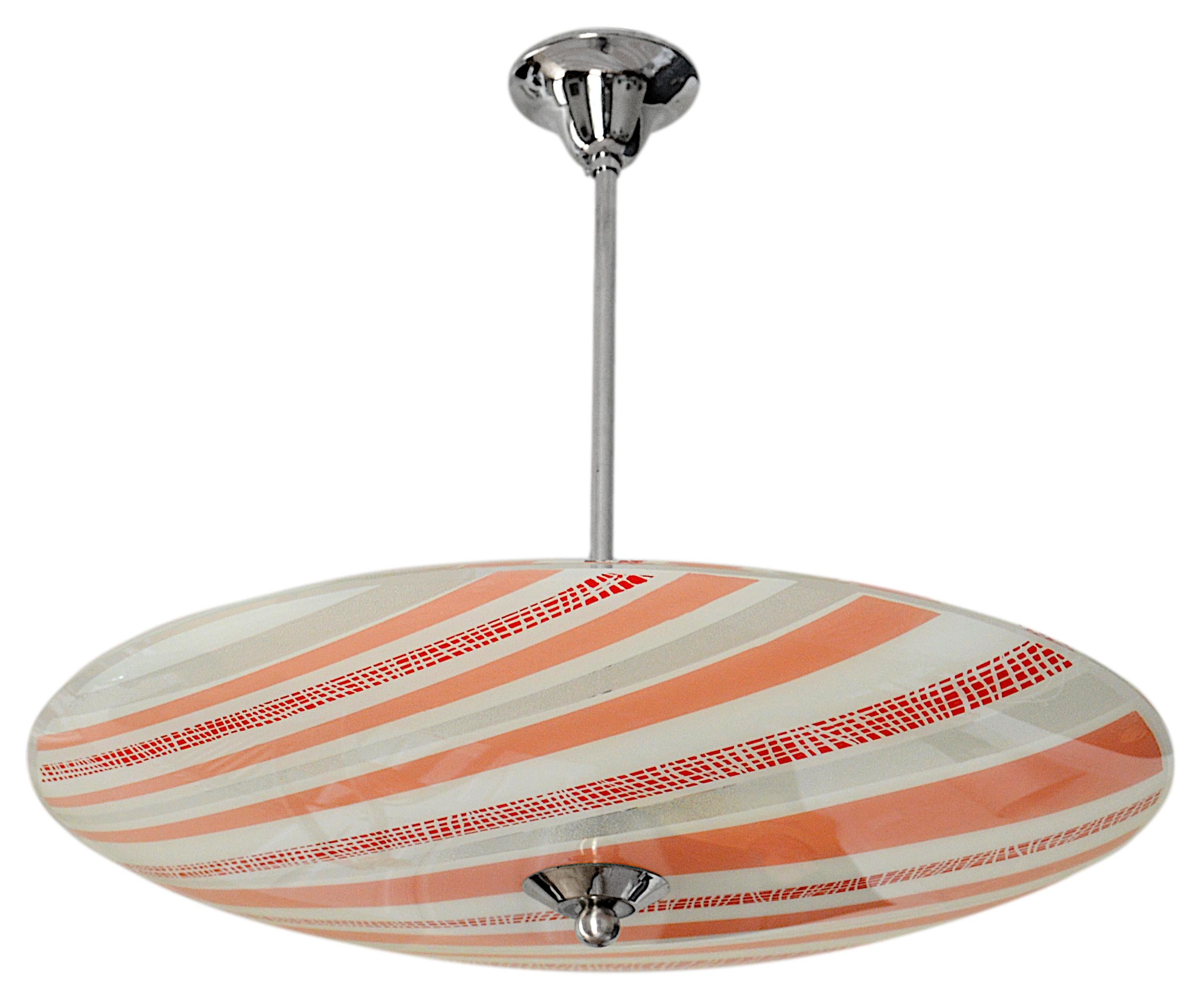 MAXONADE Wide French Art Deco Modernist Pendant Chandelier 1920 In Good Condition For Sale In Saint-Amans-des-Cots, FR