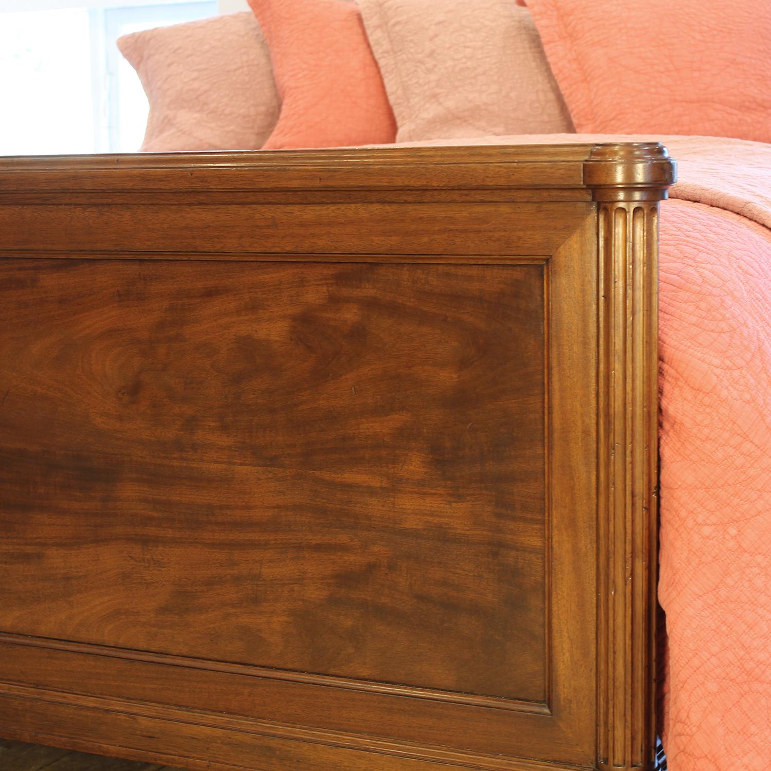 Early 20th Century Wide French Bed in Dark Hardwood with Burr Panels and Ormolu Decoration, WK206 For Sale
