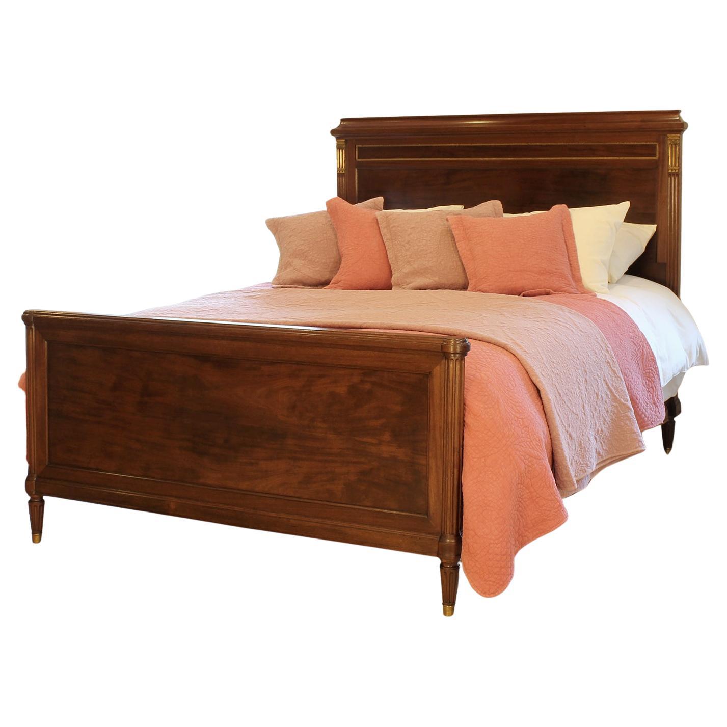 Wide French Bed in Dark Hardwood with Burr Panels and Ormolu Decoration, WK206 For Sale