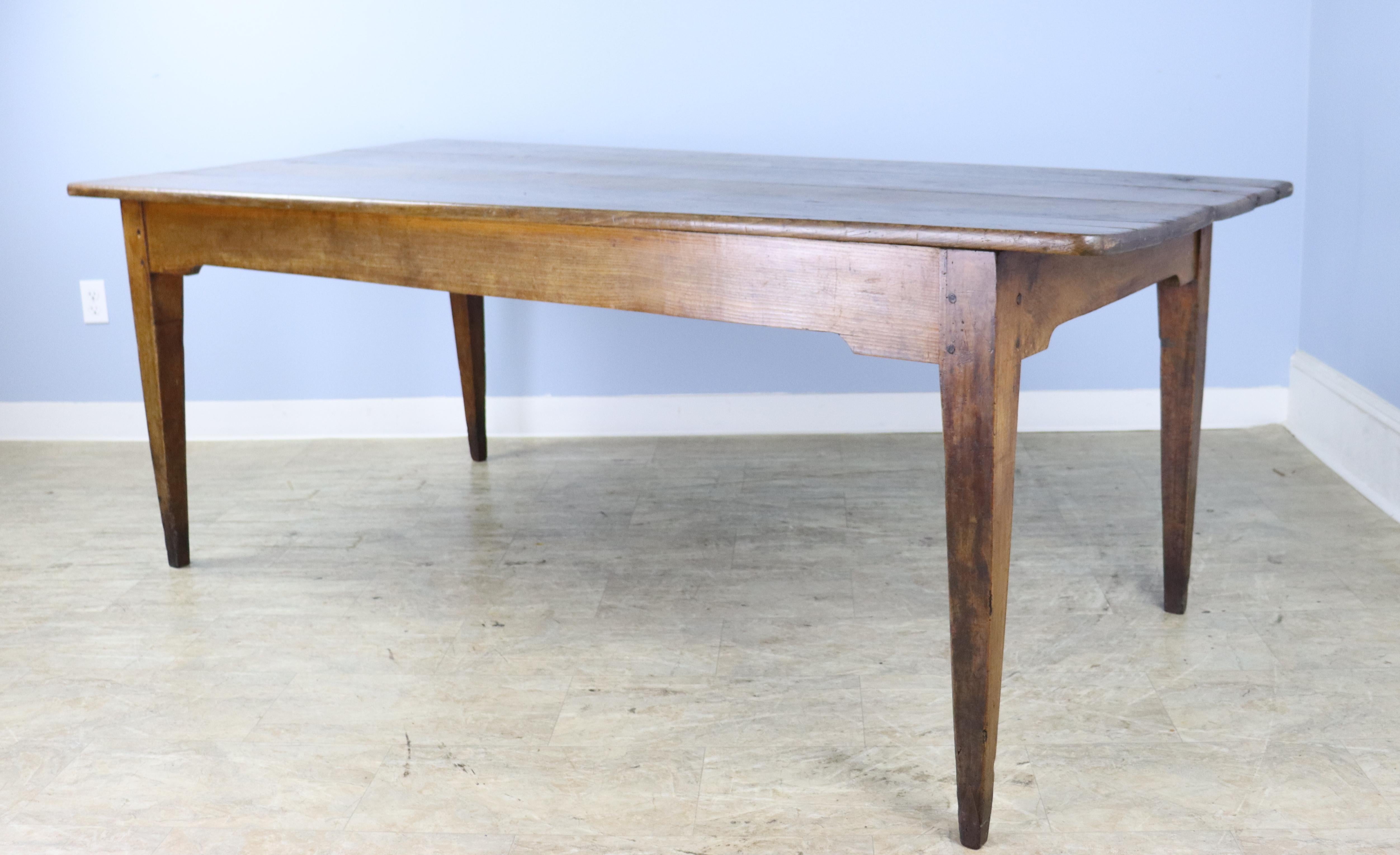 Wide French Cherry Farm Table with Notched Apron In Good Condition For Sale In Port Chester, NY