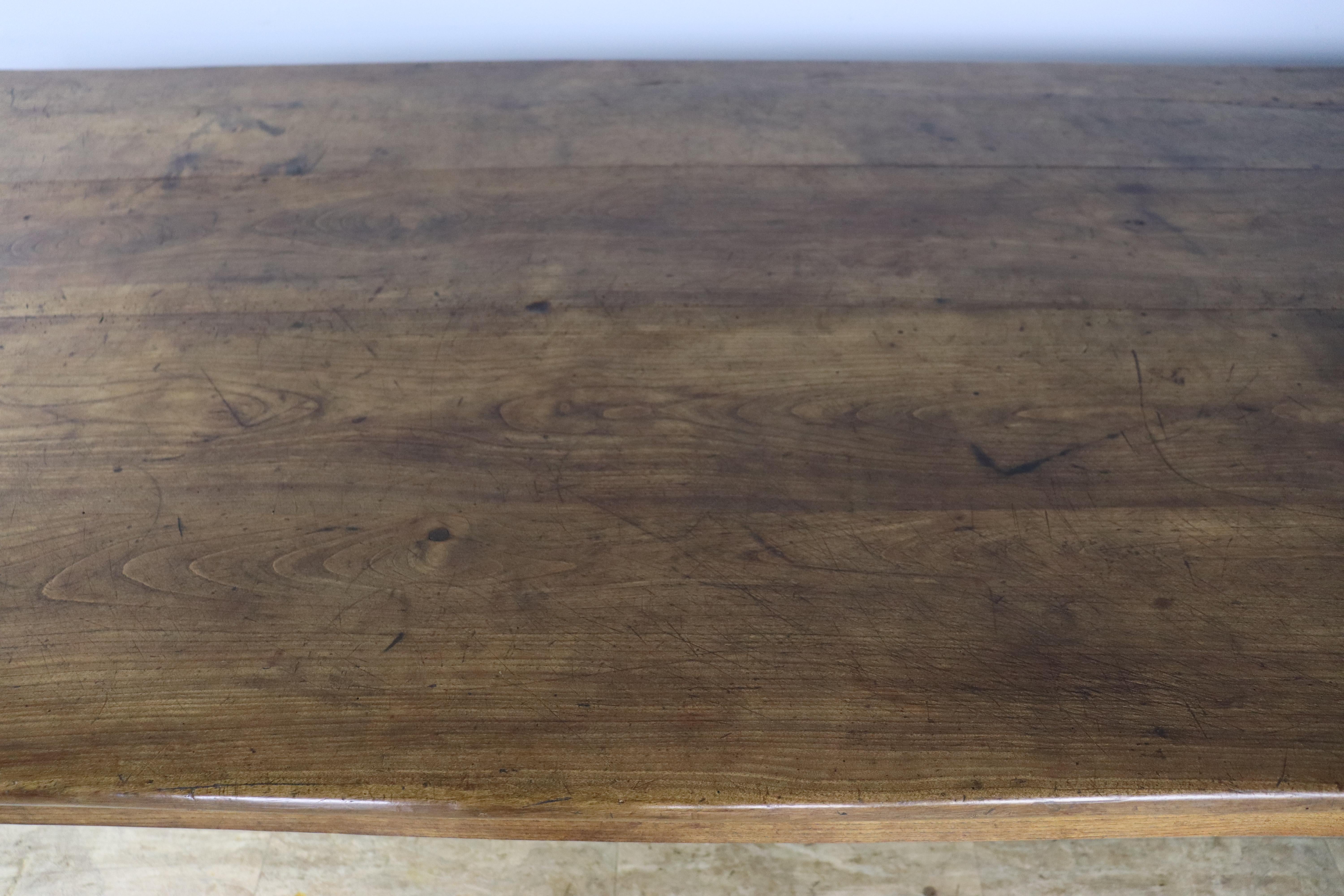 Wide French Cherry Farm Table with Notched Apron For Sale 4