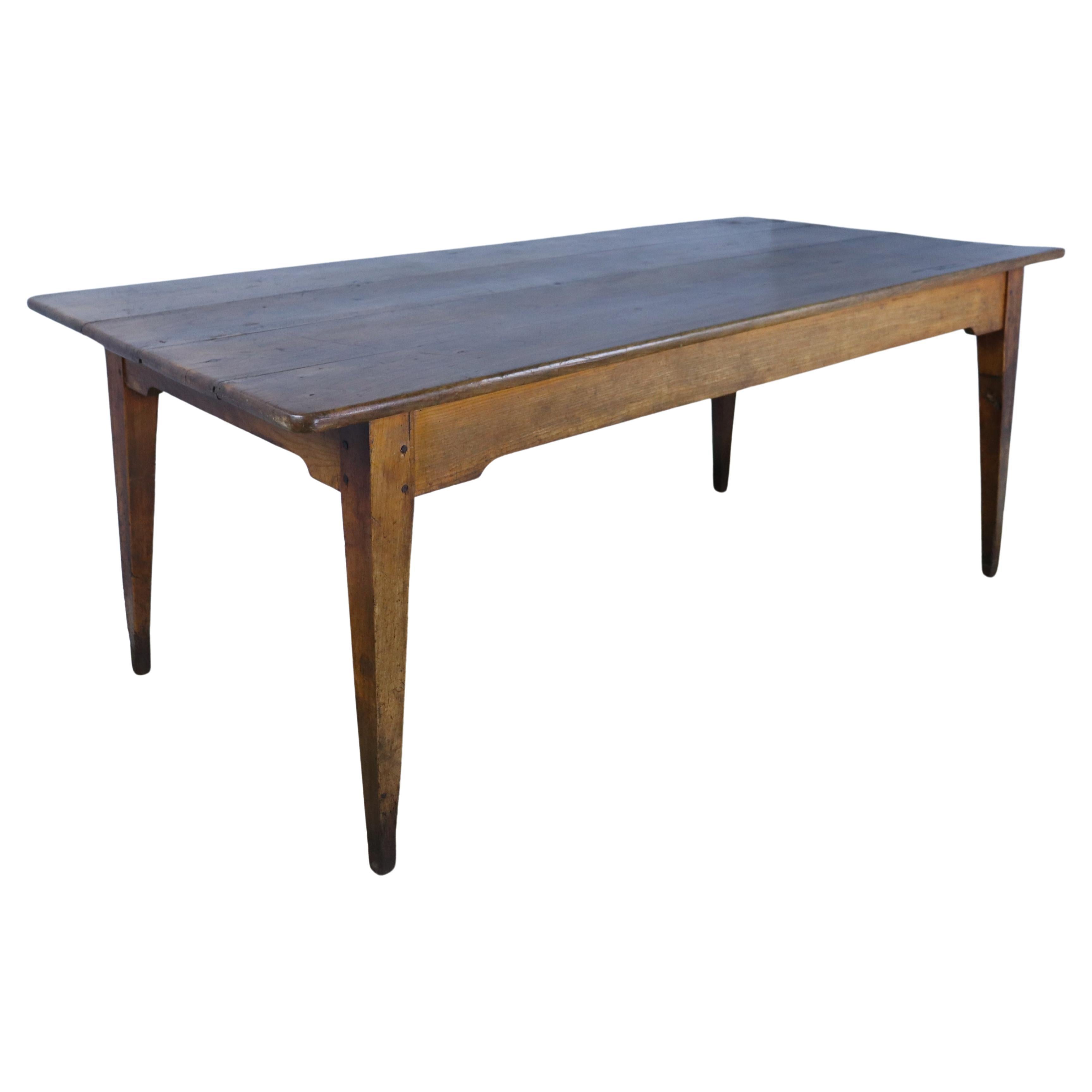 Wide French Cherry Farm Table with Notched Apron For Sale
