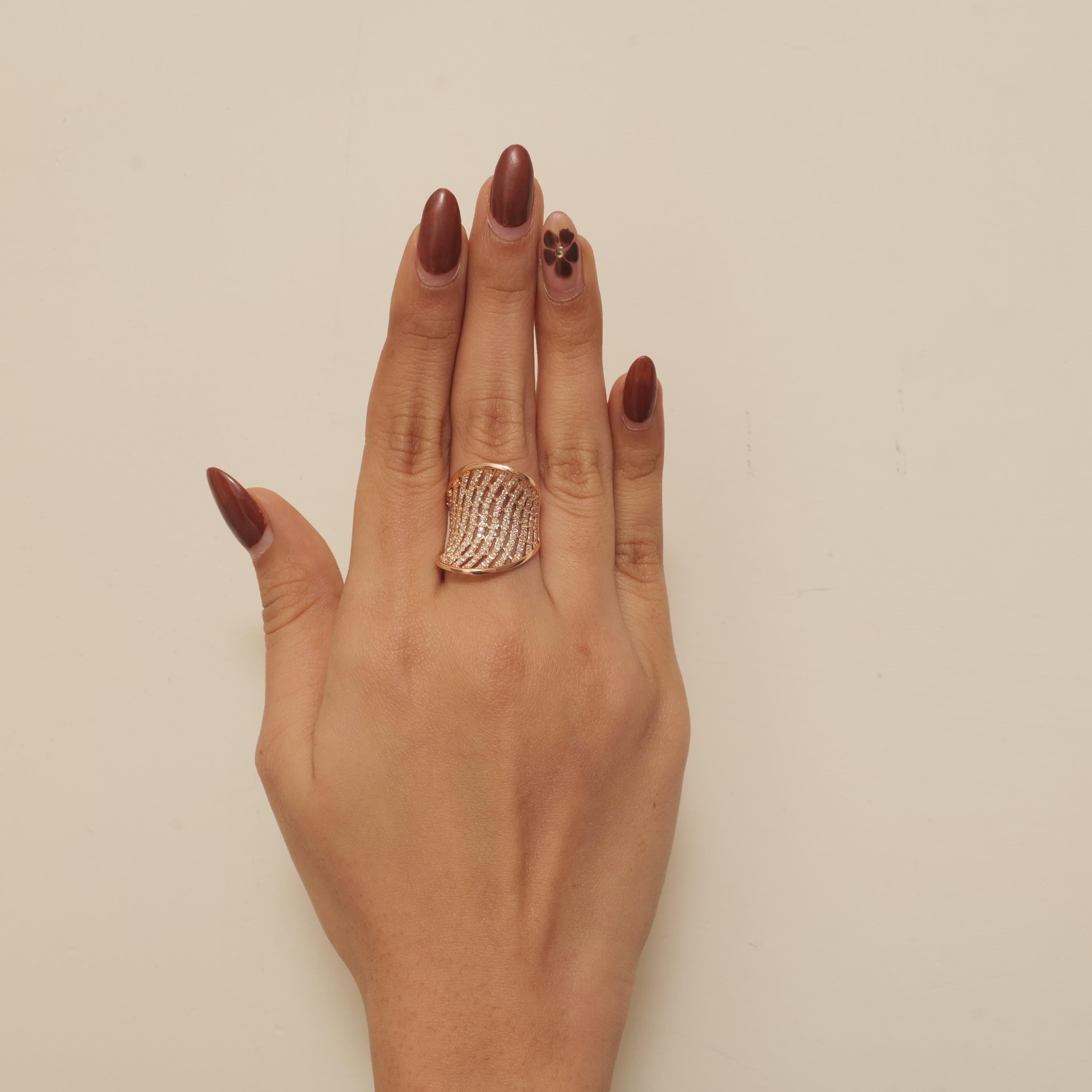 Taglio rotondo Anello con diamante a dito intero in oro massiccio 14K (certificato) in vendita