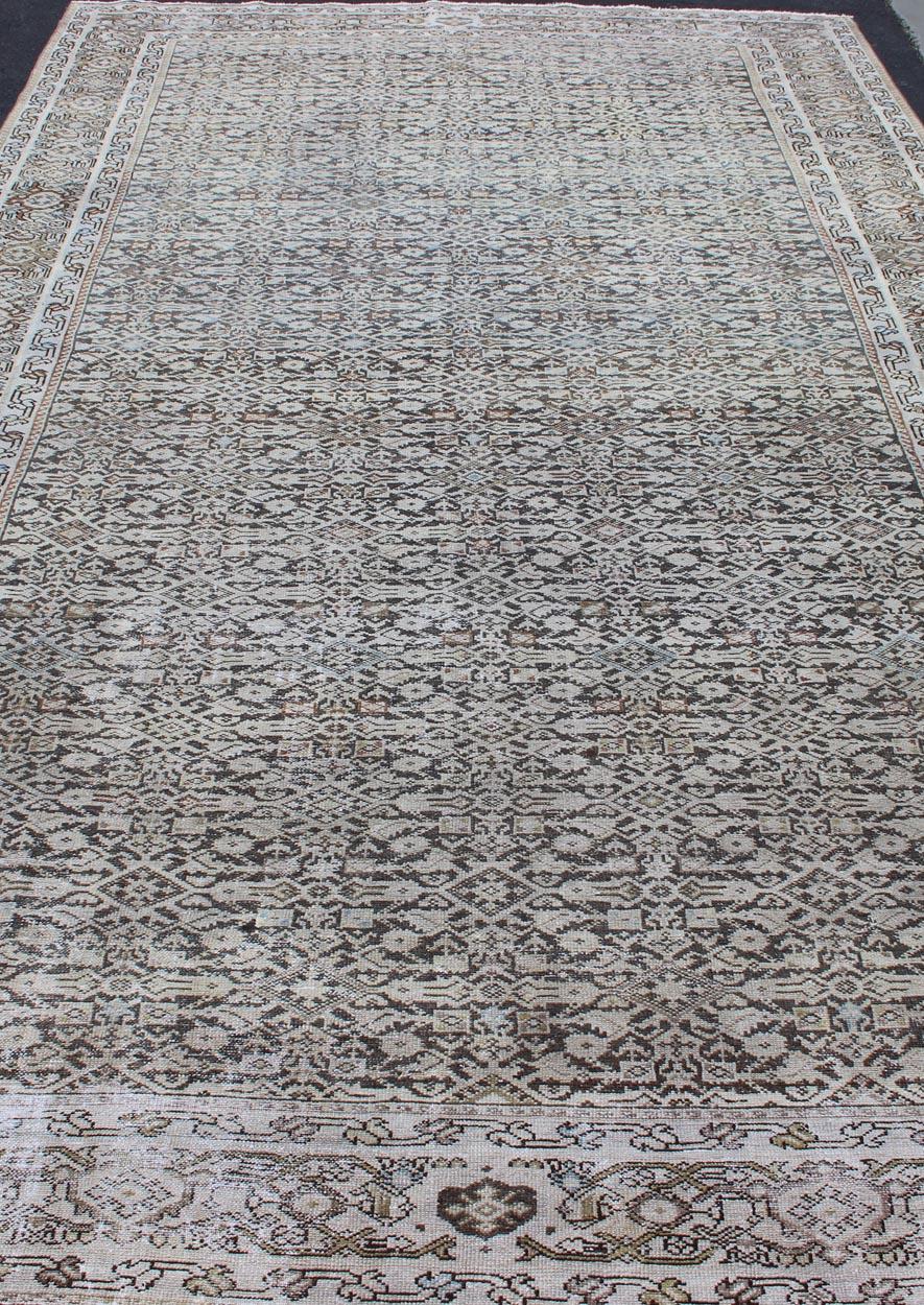 Wide Gallery Rug Persian Malayer  with Geometric Design Charcoal & Citron Green For Sale 1