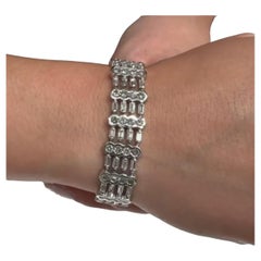 Wide Geometric 9.88 Carat Round & Baguette Diamond Bracelet in 18K White Gold