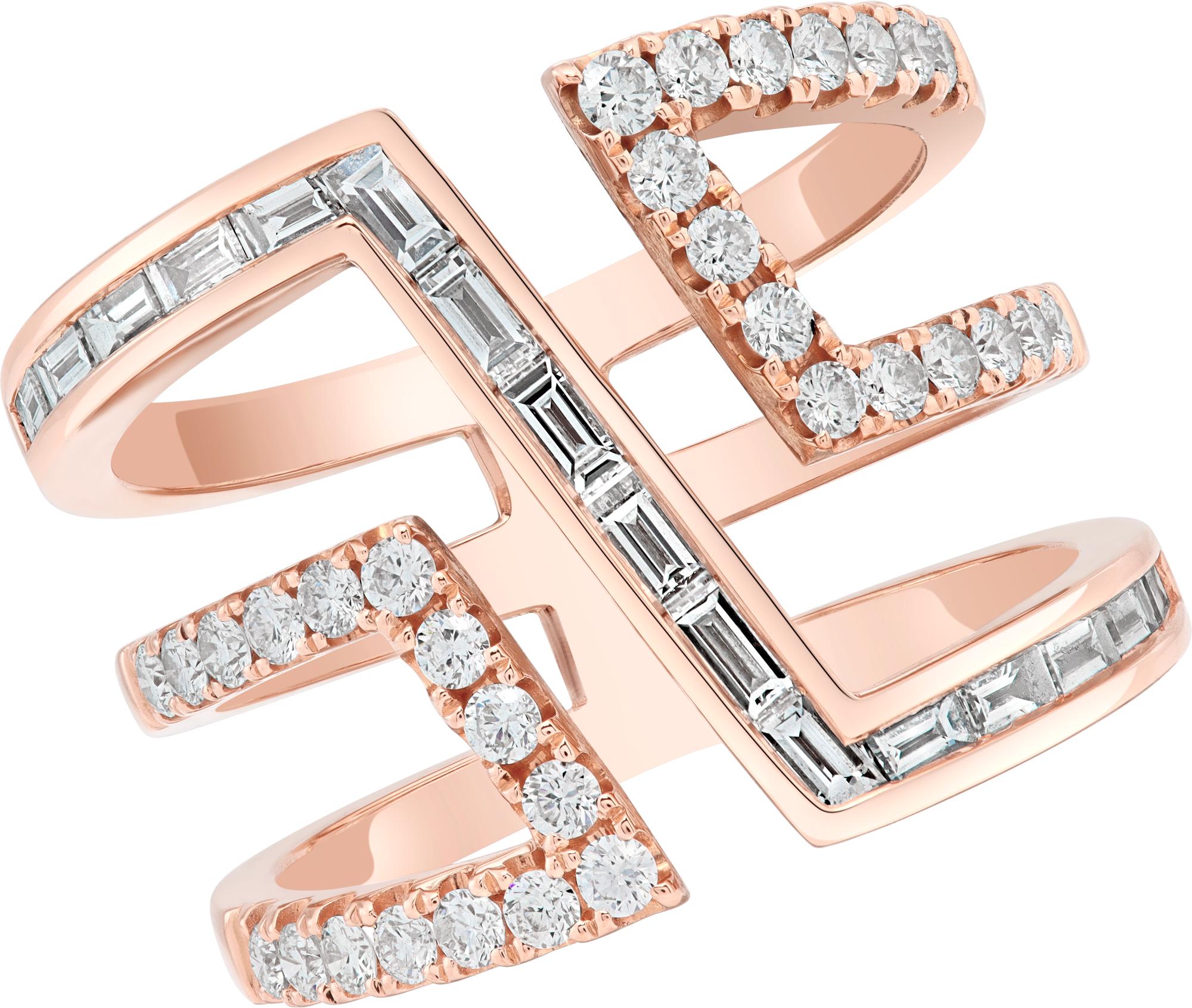 Wide Geometric Diamond Rose Gold Band Ring In Excellent Condition For Sale In Surfside, FL