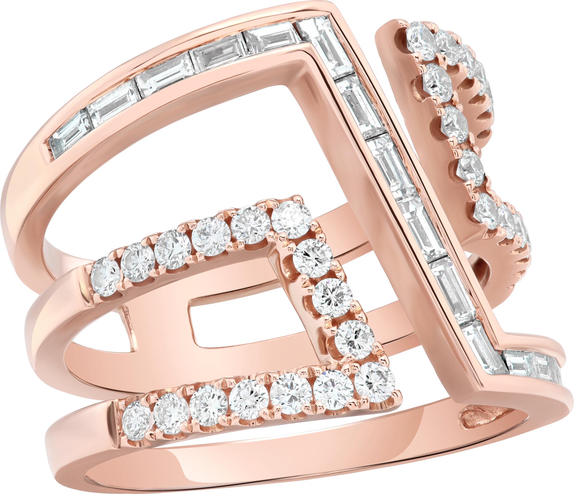 Women's Wide Geometric Diamond Rose Gold Band Ring For Sale