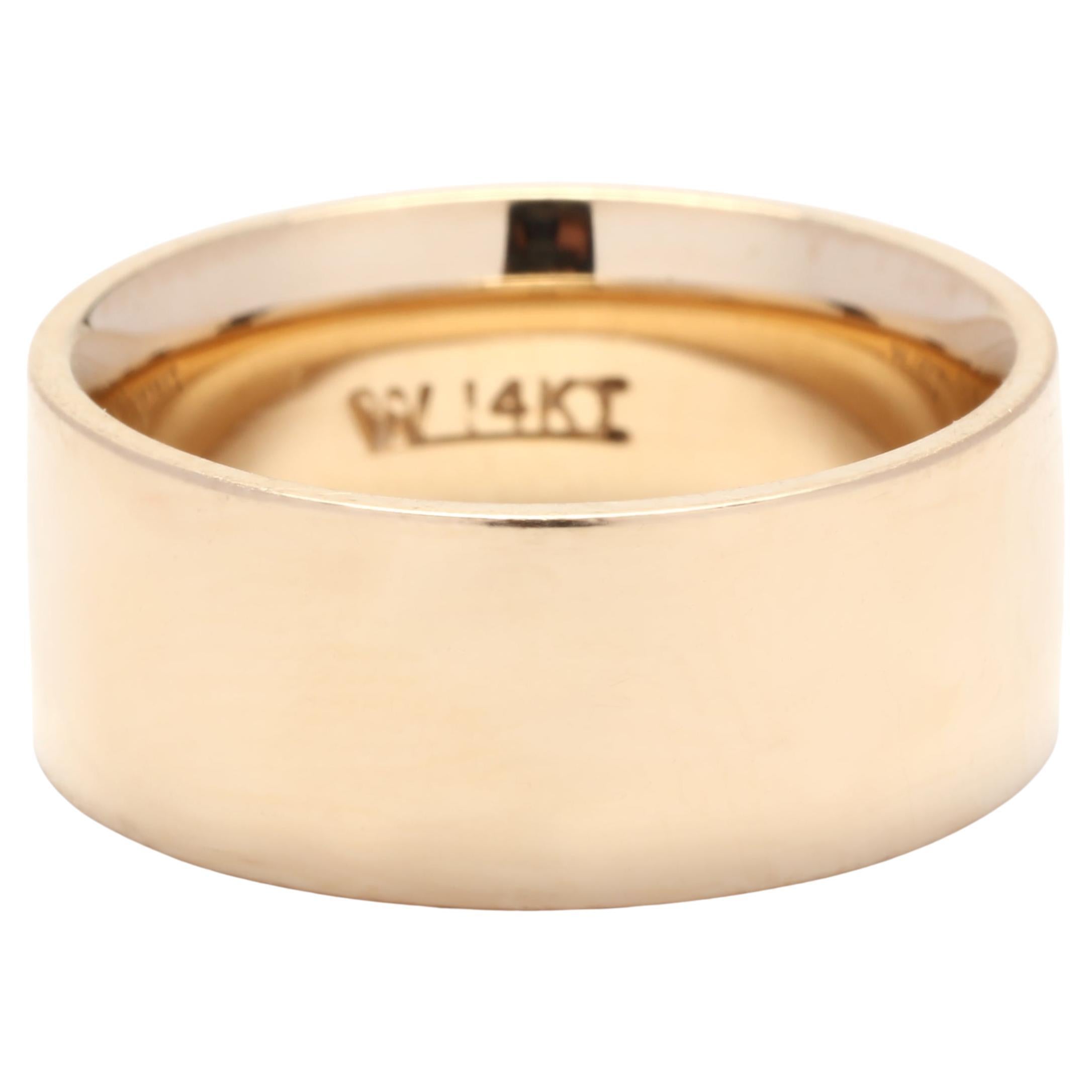 Wide Gold Cigar Band, 14K Yellow Gold, Ring Size 5, Wide Wedding Band