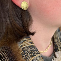 Wide Gold Feather Earrings with Tube Set Diamonds, Small